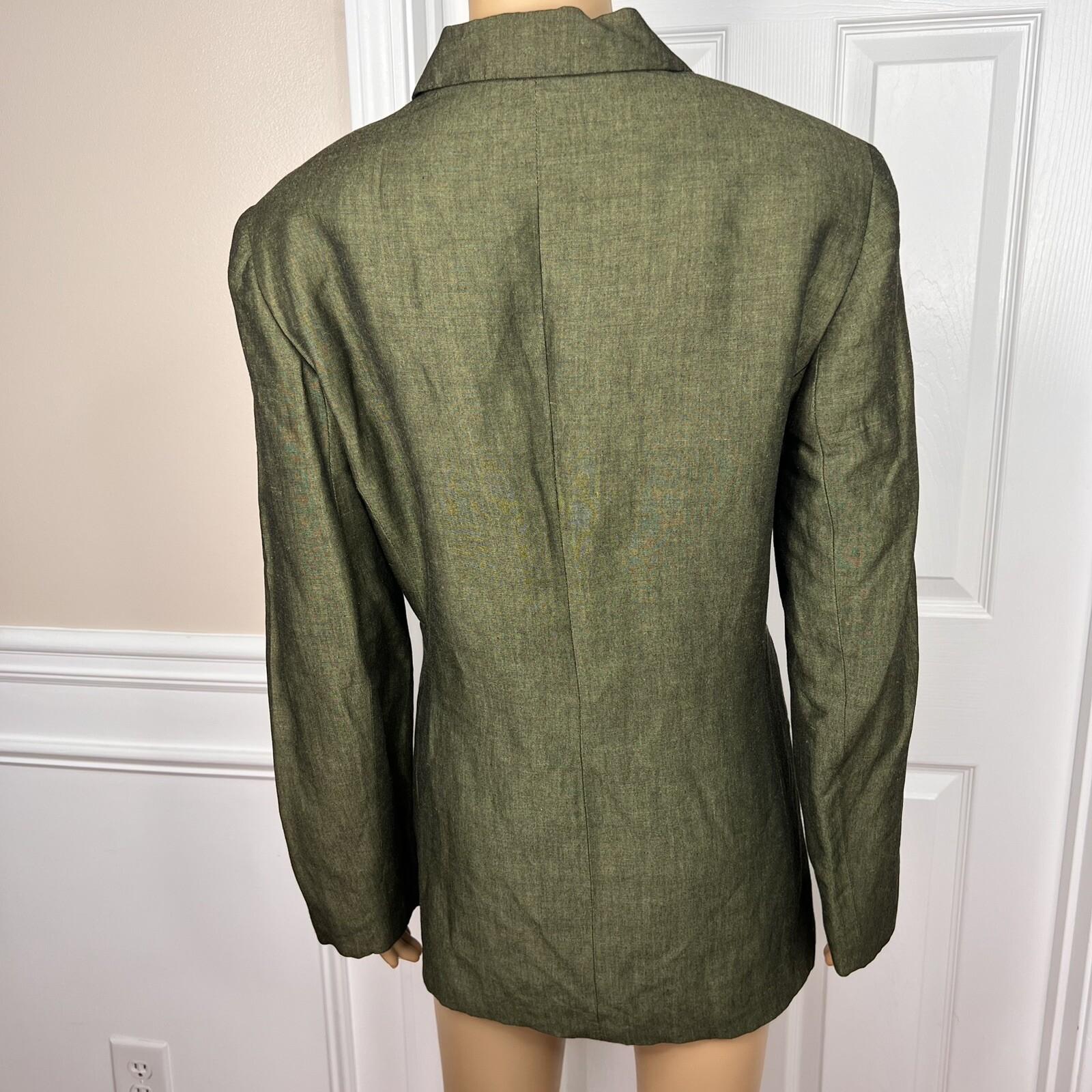 10-2023.jpg JONES WEAR 1PC Green Linen Rayon Lined Notch Collar Career Blazer Size 14
