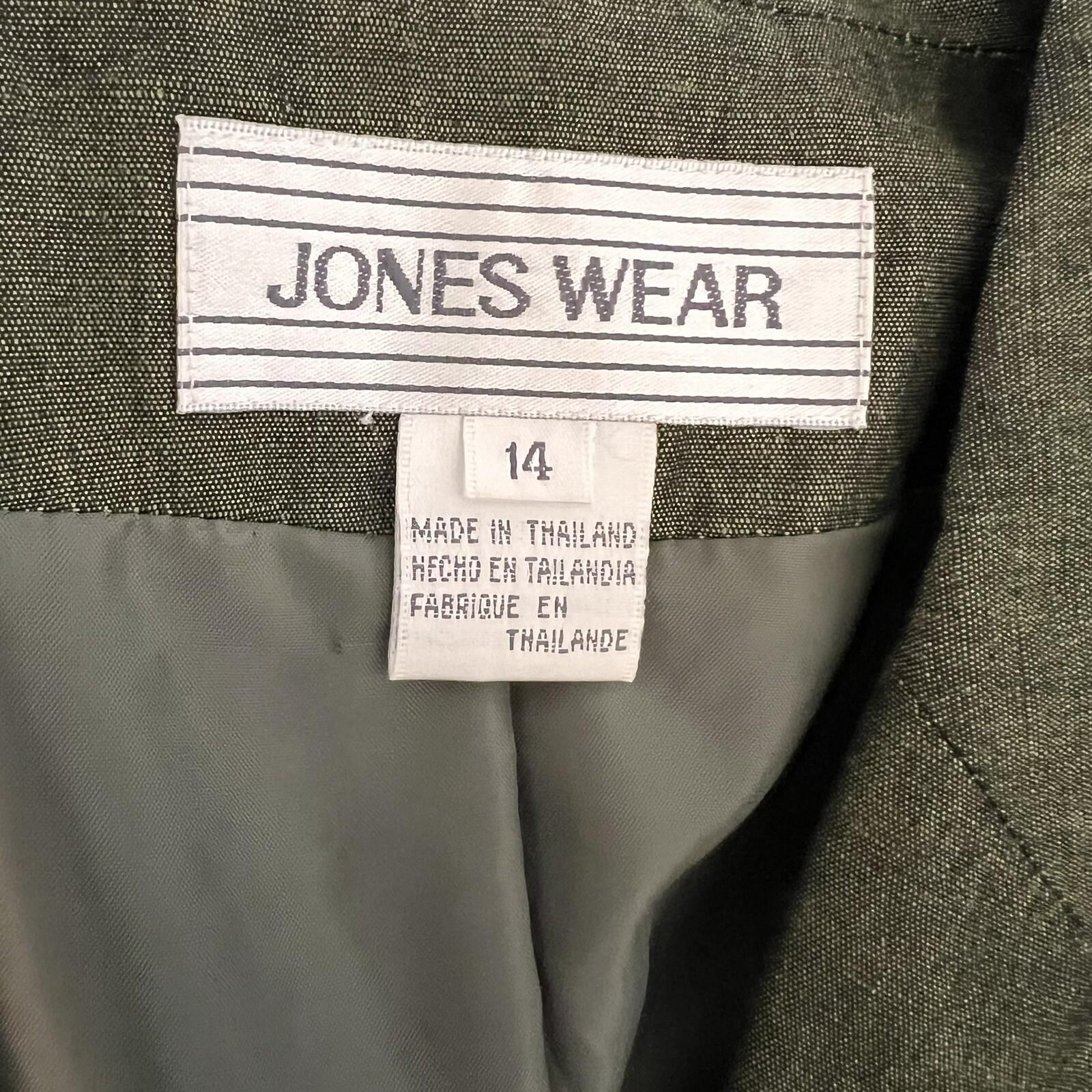 10-2024.jpg JONES WEAR 1PC Green Linen Rayon Lined Notch Collar Career Blazer Size 14