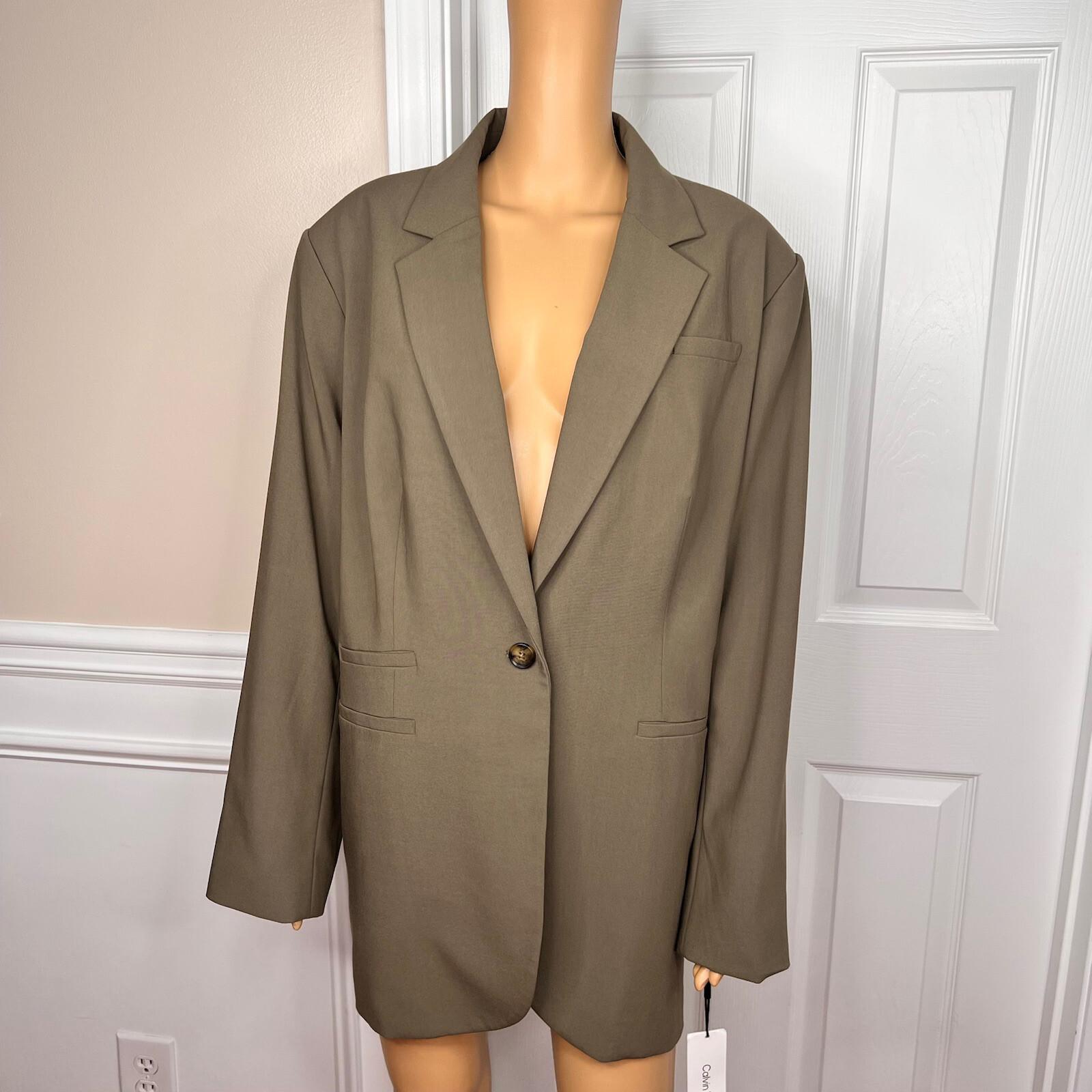 New CALVIN KLEIN Sage Green Polyester Stretch Blend Mid Length Blazer Size 22W