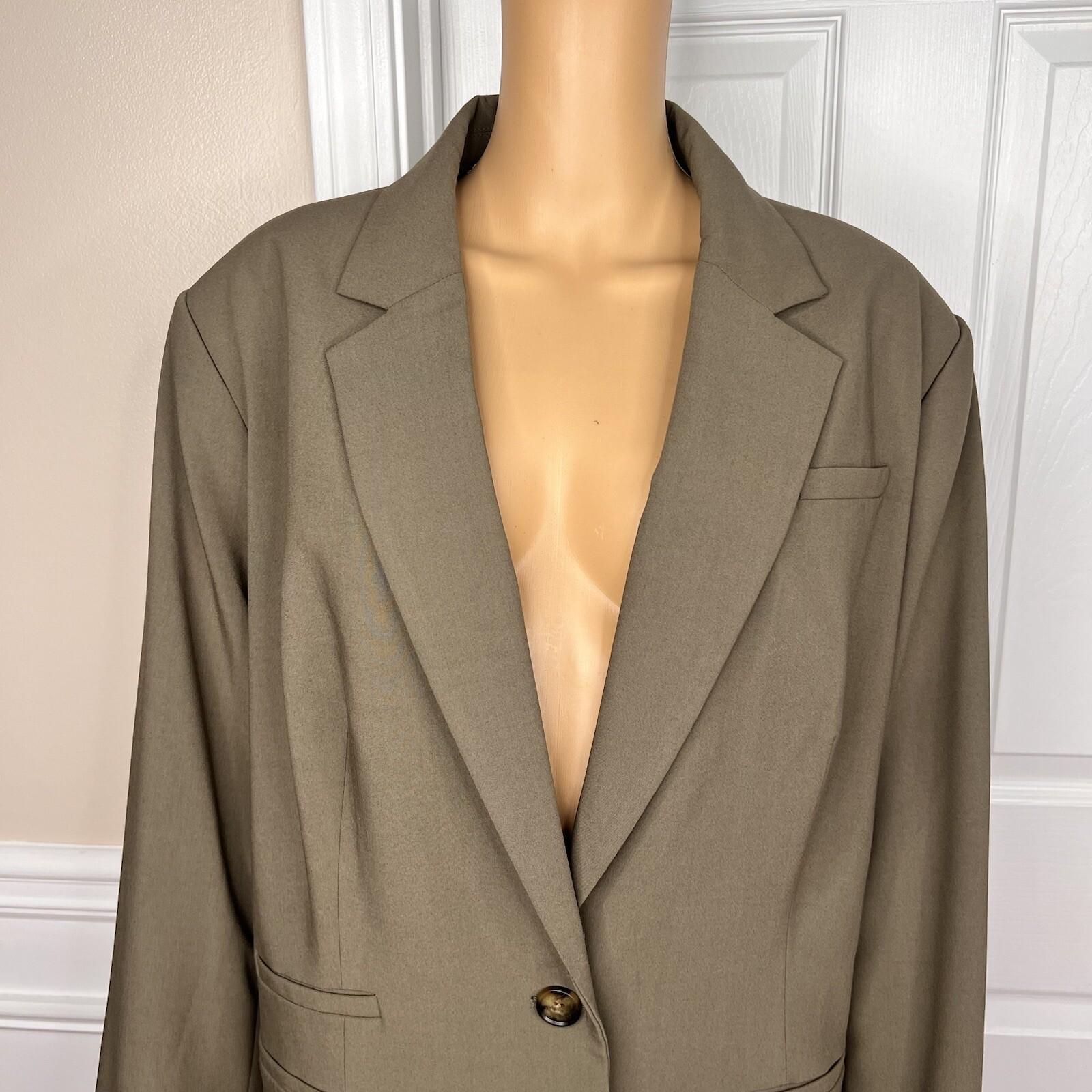New CALVIN KLEIN Sage Green Polyester Stretch Blend Mid Length Blazer Size 22W