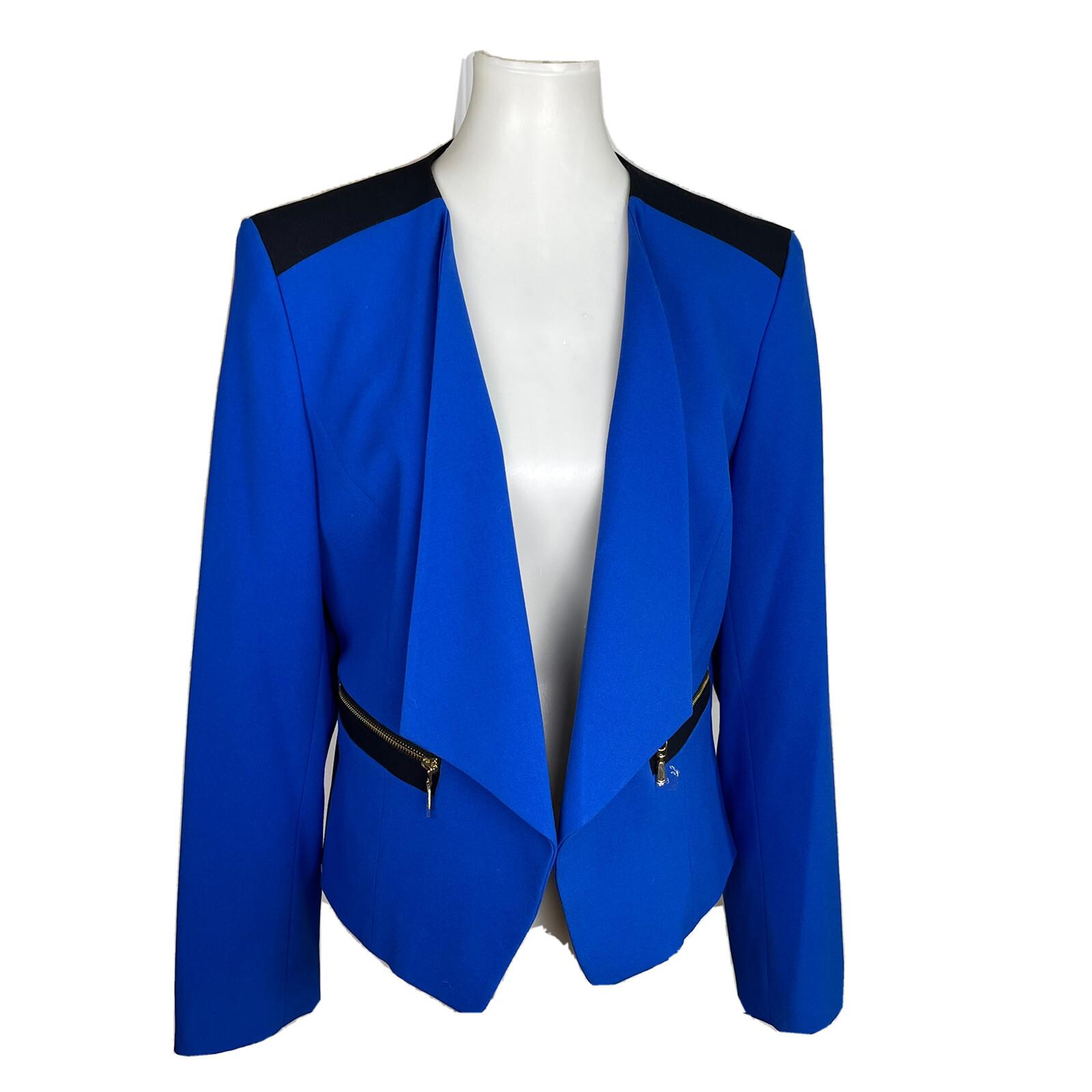 NINE WEST Collarless Blue Black Polyester Viscose Elastane Lined Blazer Size 12