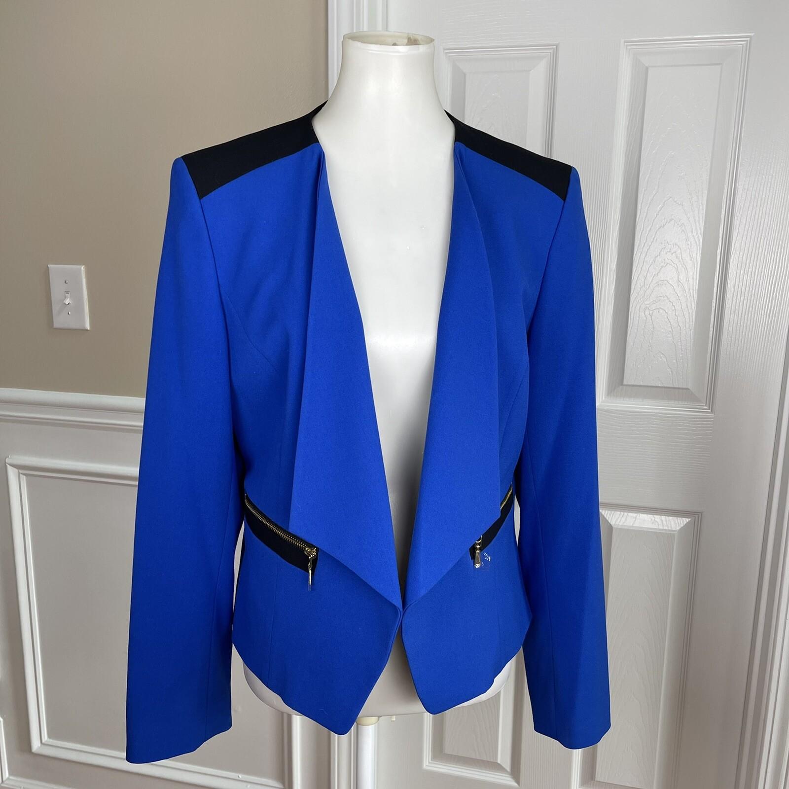 NINE WEST Collarless Blue Black Polyester Viscose Elastane Lined Blazer Size 12