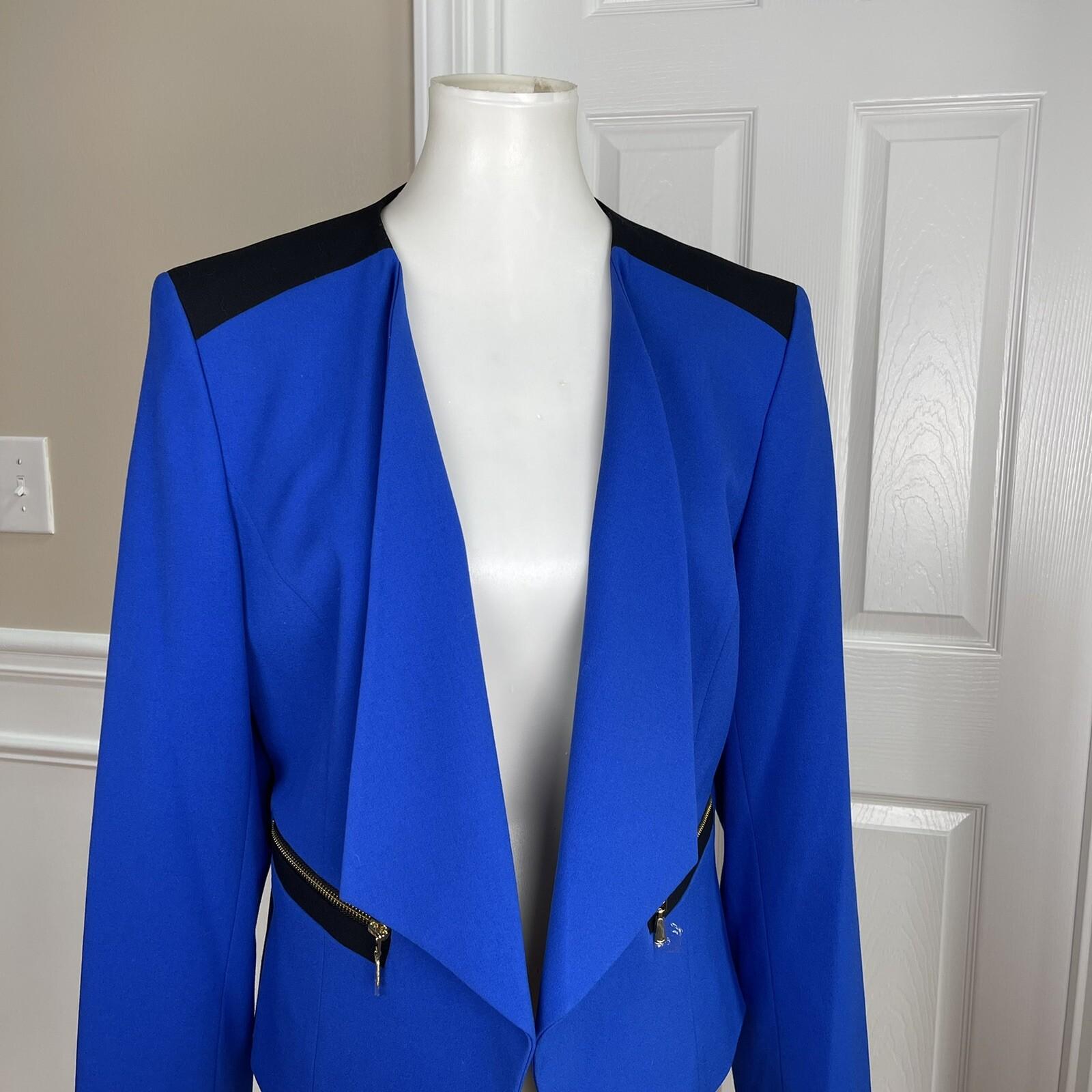 NINE WEST Collarless Blue Black Polyester Viscose Elastane Lined Blazer Size 12
