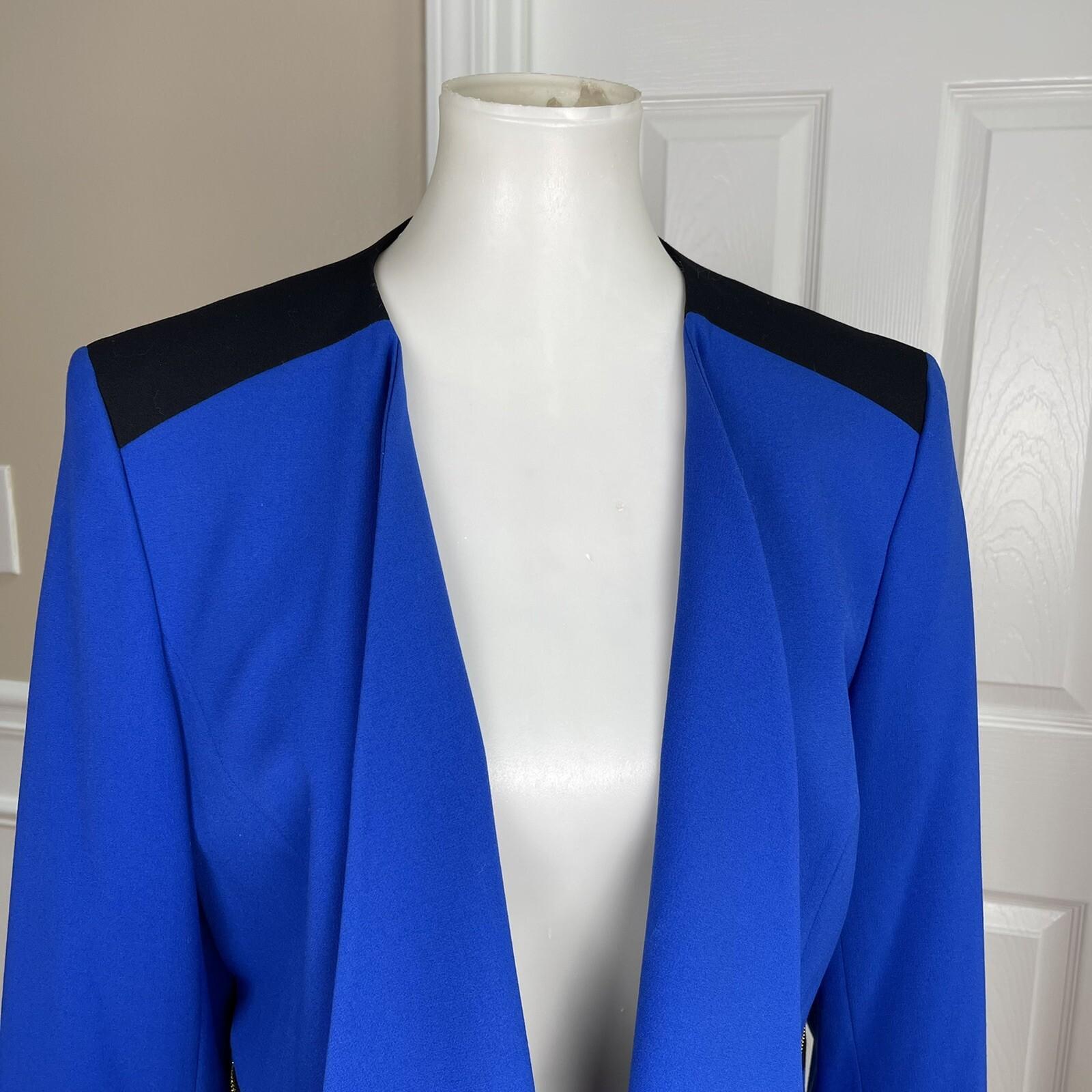 NINE WEST Collarless Blue Black Polyester Viscose Elastane Lined Blazer Size 12