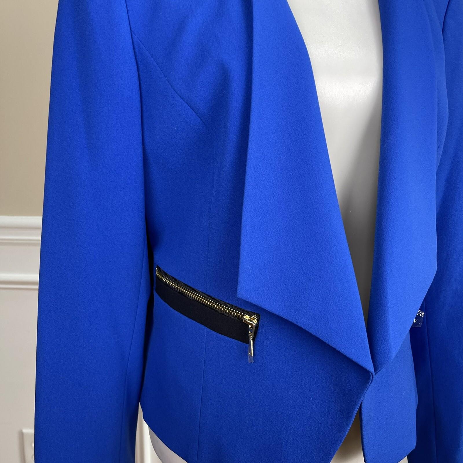 NINE WEST Collarless Blue Black Polyester Viscose Elastane Lined Blazer Size 12