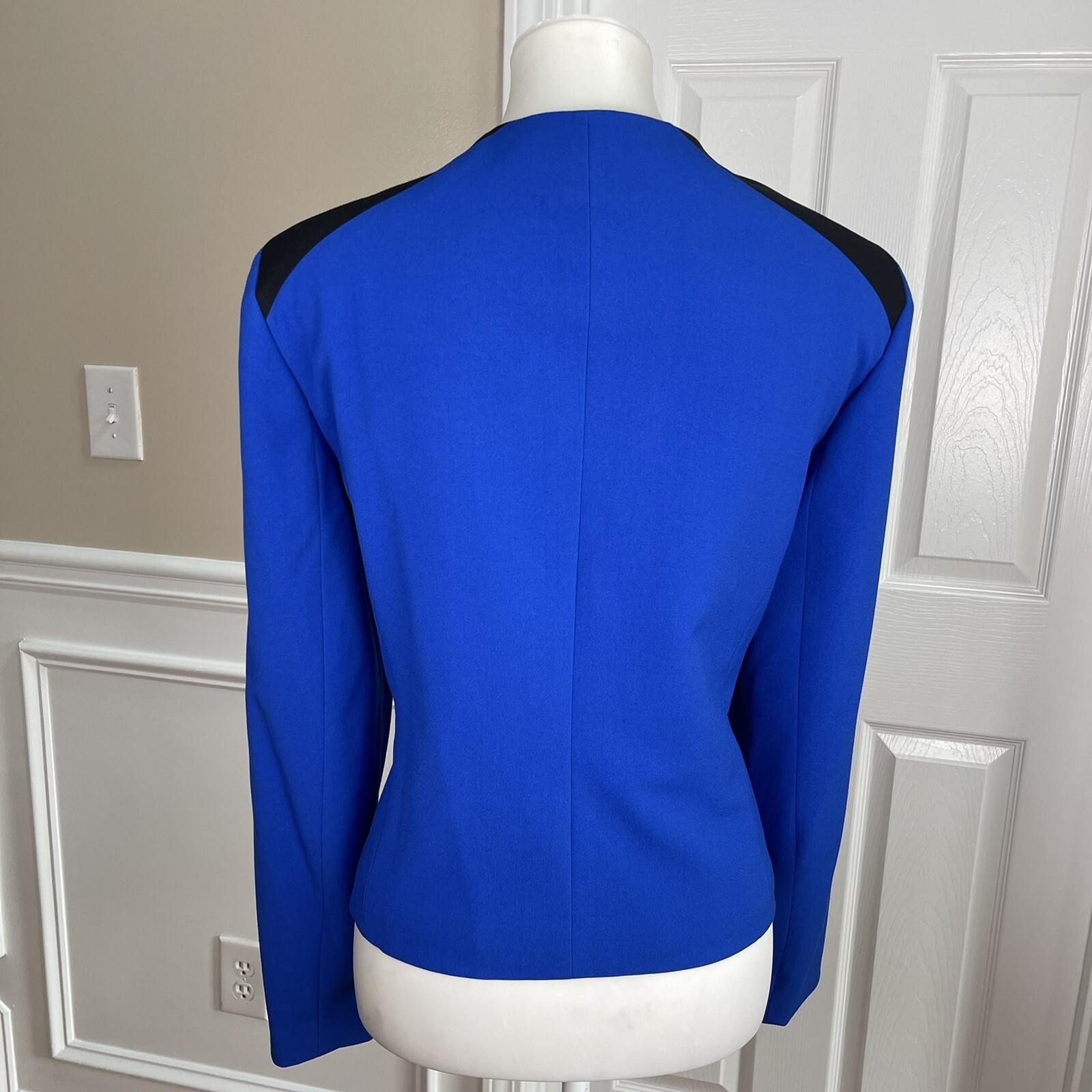 NINE WEST Collarless Blue Black Polyester Viscose Elastane Lined Blazer Size 12