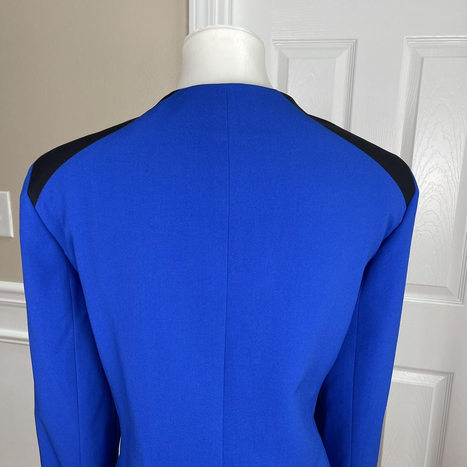 NINE WEST Collarless Blue Black Polyester Viscose Elastane Lined Blazer Size 12