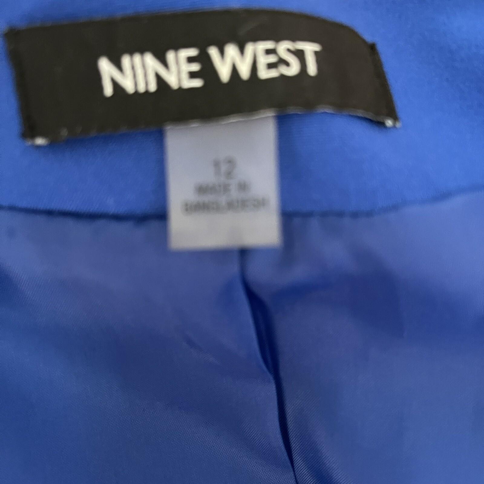 NINE WEST Collarless Blue Black Polyester Viscose Elastane Lined Blazer Size 12