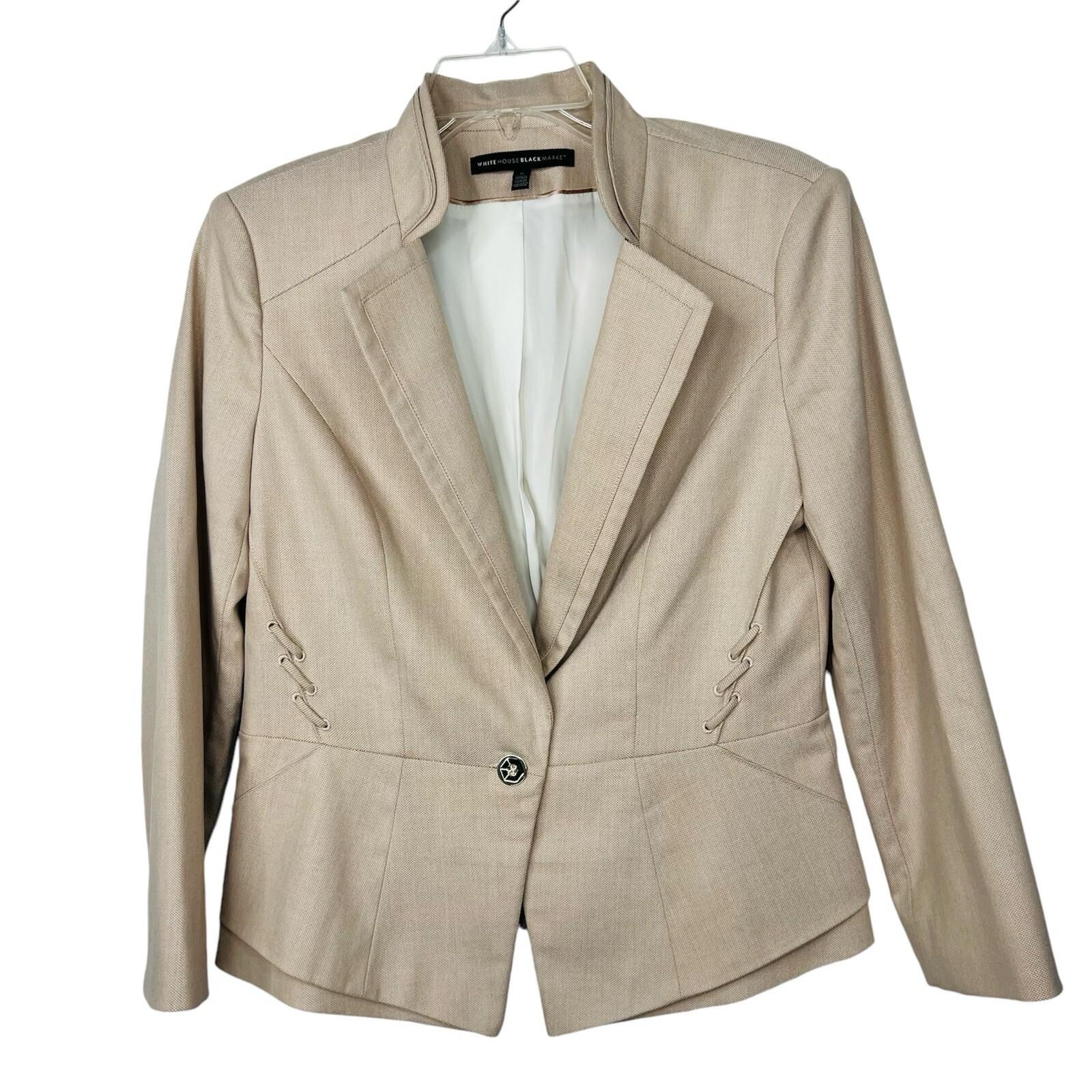 White House Black Market Rayon Stretch Blend Blazer Size 6 Beige Tier collar