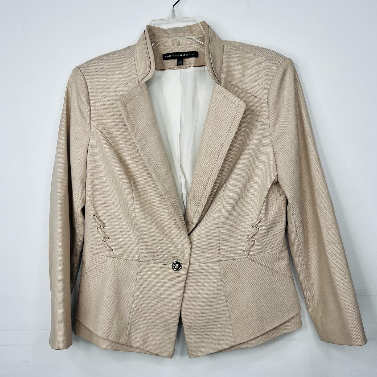 White House Black Market Rayon Stretch Blend Blazer Size 6 Beige Tier collar