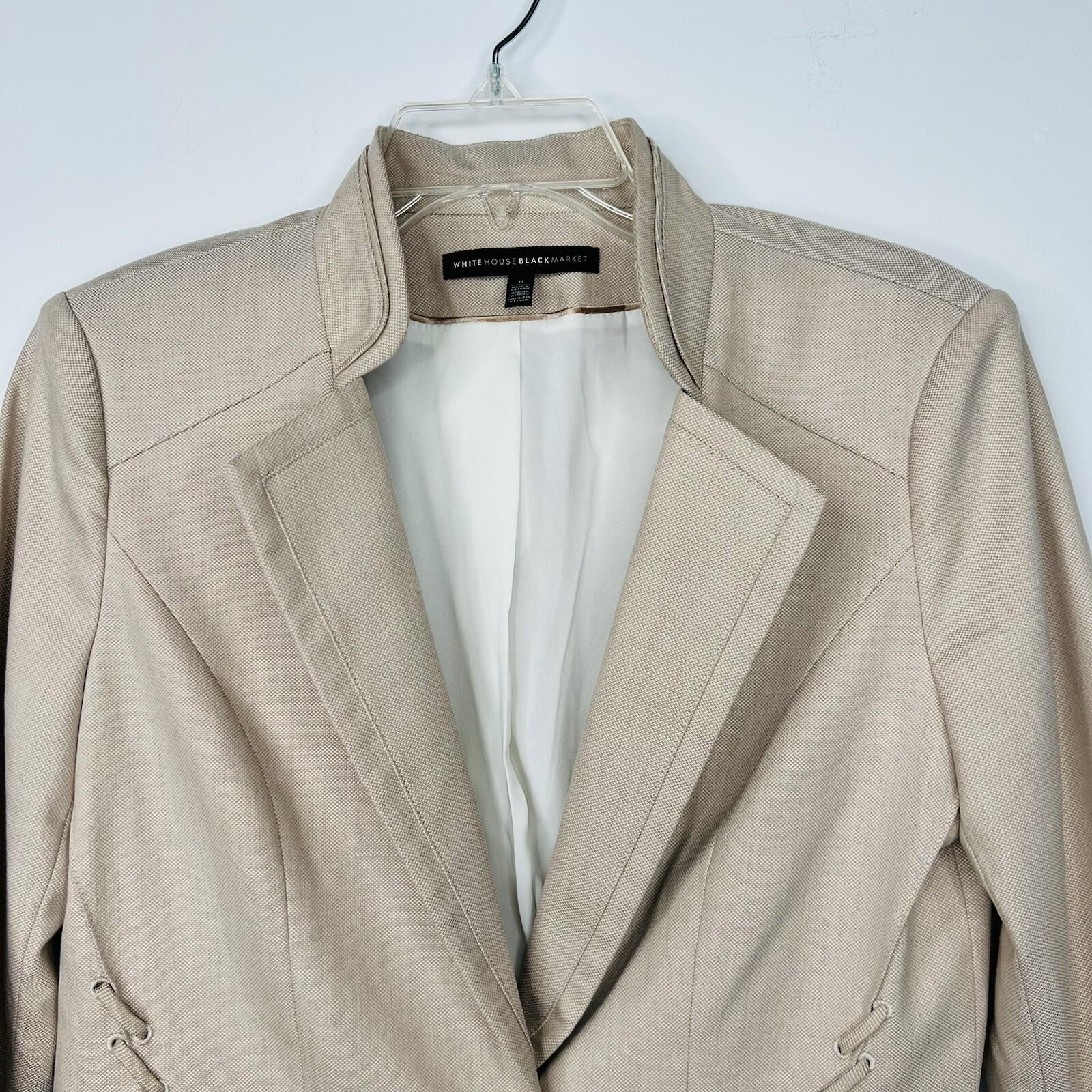 White House Black Market Rayon Stretch Blend Blazer Size 6 Beige Tier collar