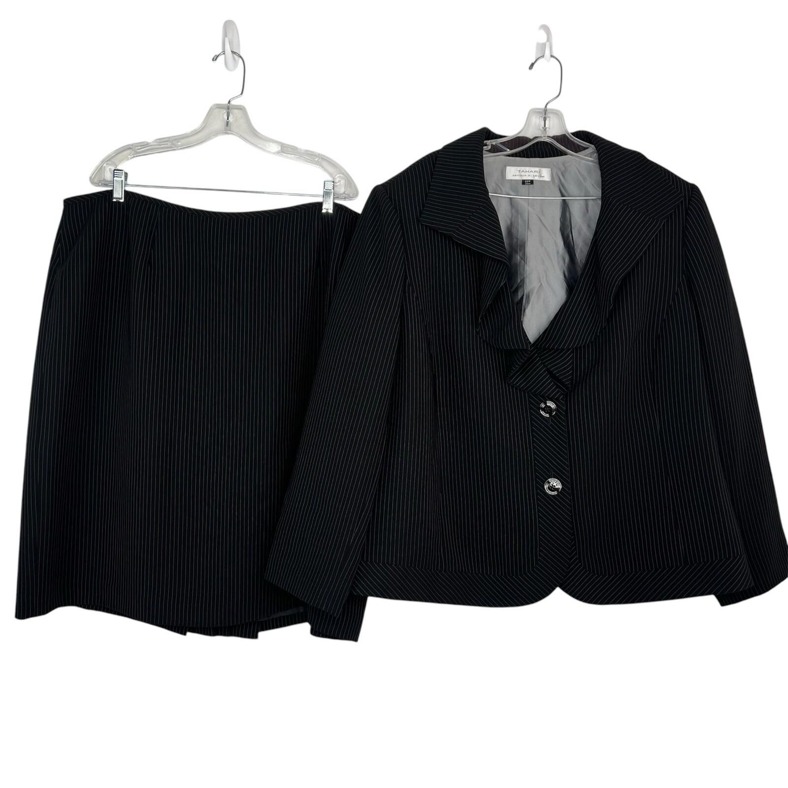Tahari ASL Polyester Rayon Skirt Suit Size 22W Black Striped Ruffle Collar 2PC