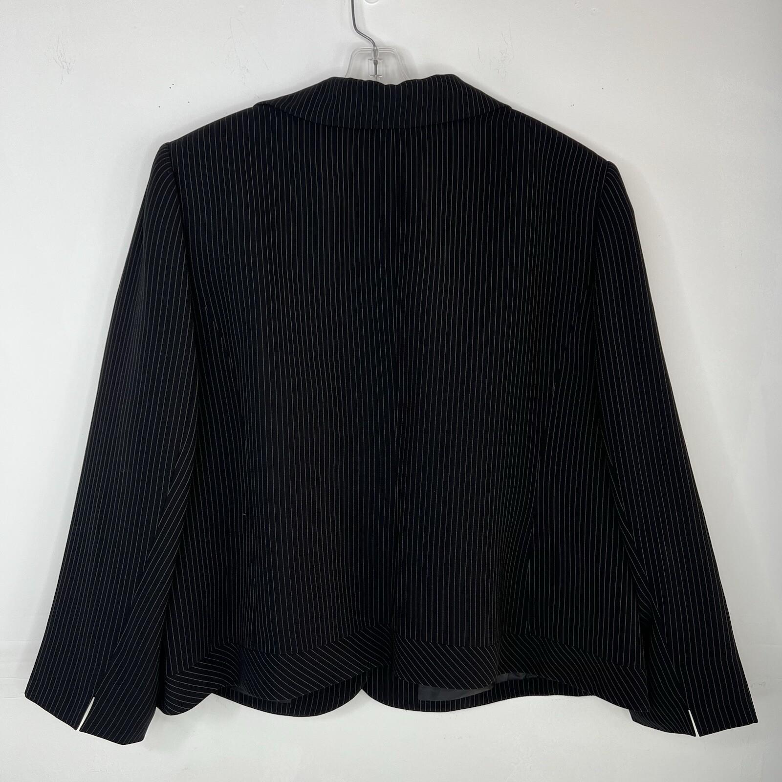 Tahari ASL Polyester Rayon Skirt Suit Size 22W Black Striped Ruffle Collar 2PC