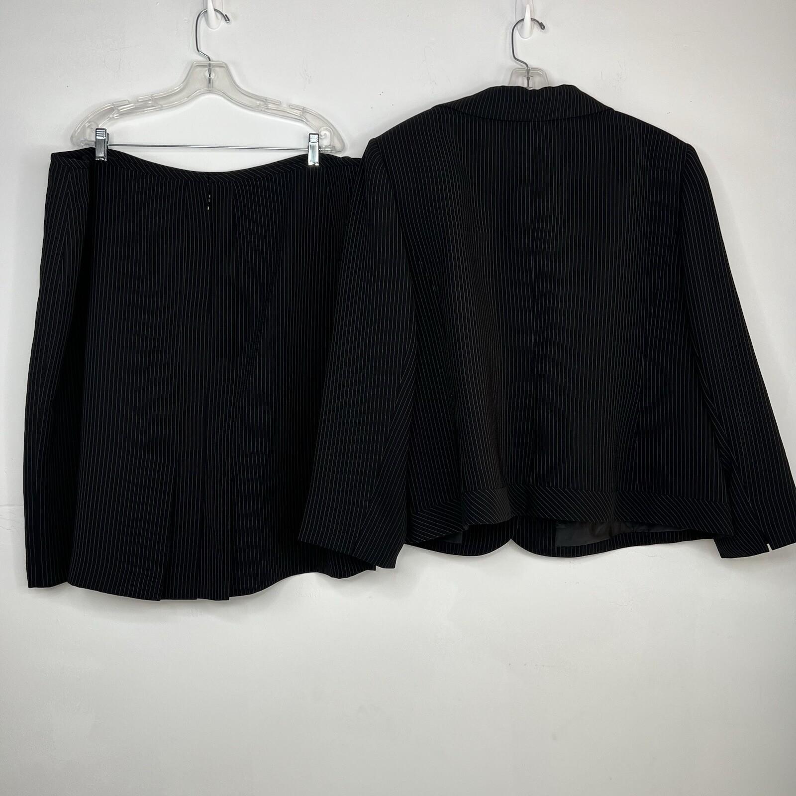 Tahari ASL Polyester Rayon Skirt Suit Size 22W Black Striped Ruffle Collar 2PC
