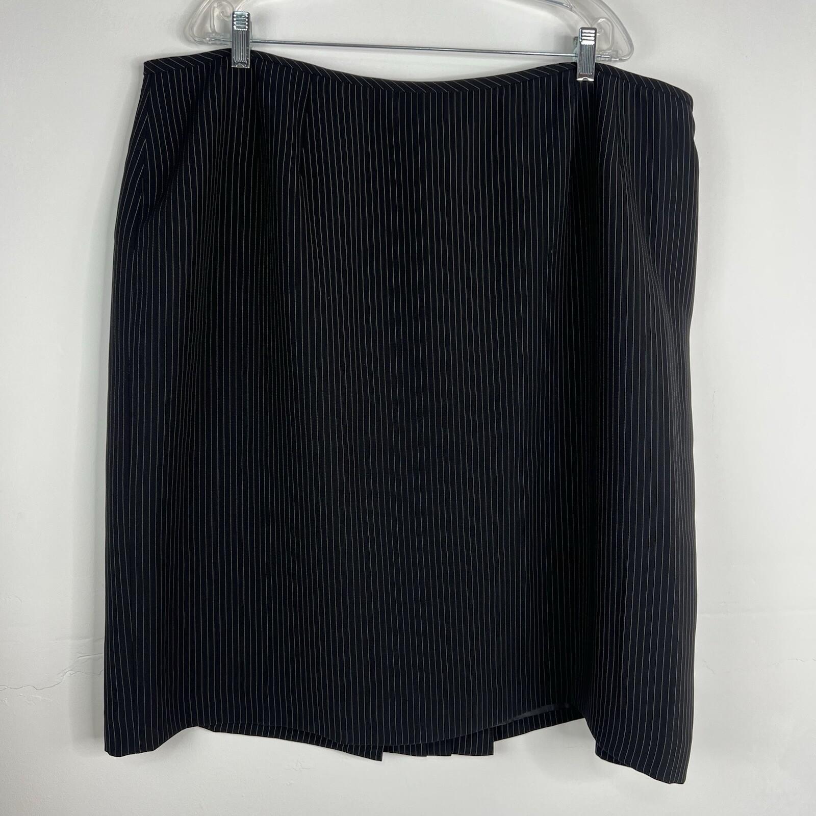 Tahari ASL Polyester Rayon Skirt Suit Size 22W Black Striped Ruffle Collar 2PC