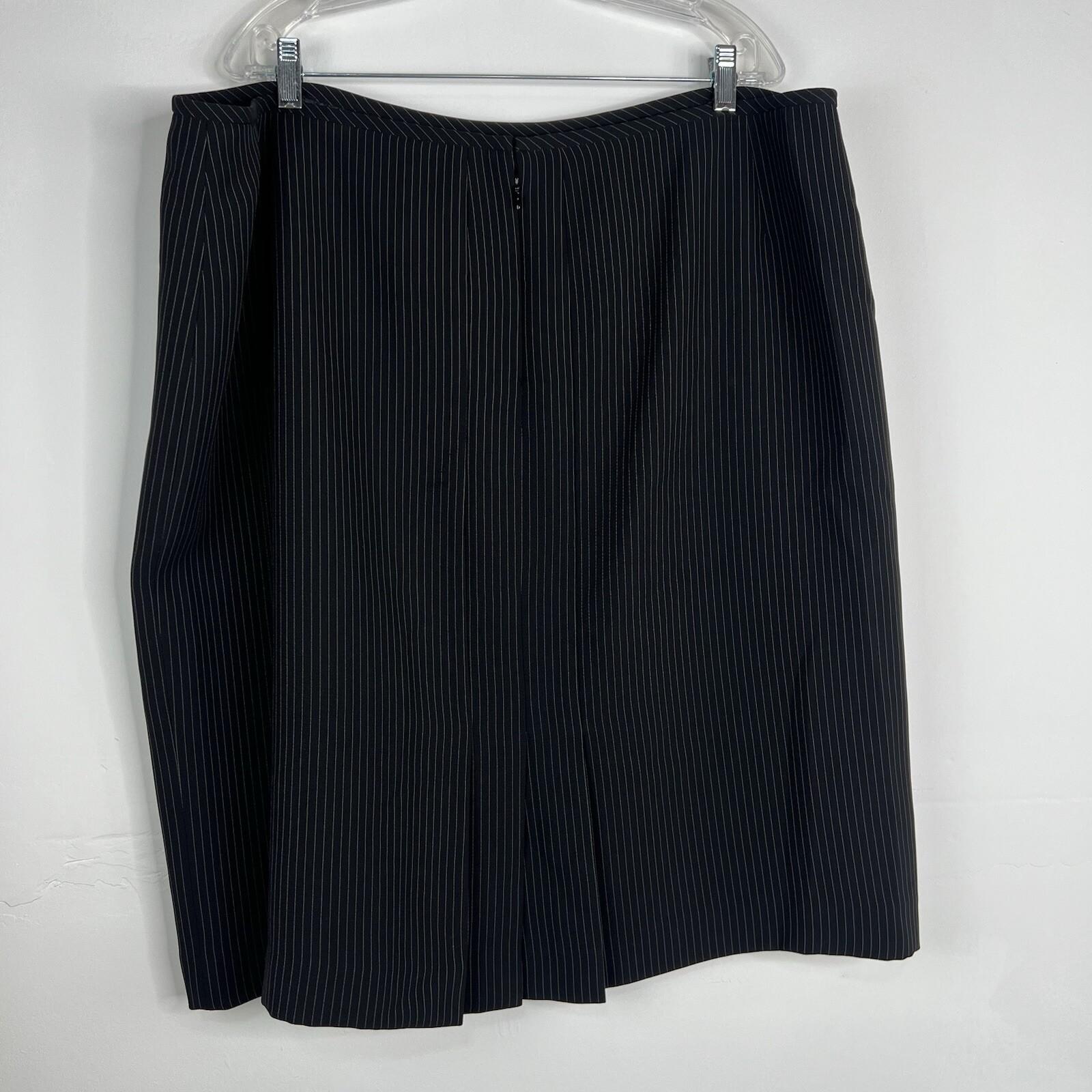 Tahari ASL Polyester Rayon Skirt Suit Size 22W Black Striped Ruffle Collar 2PC