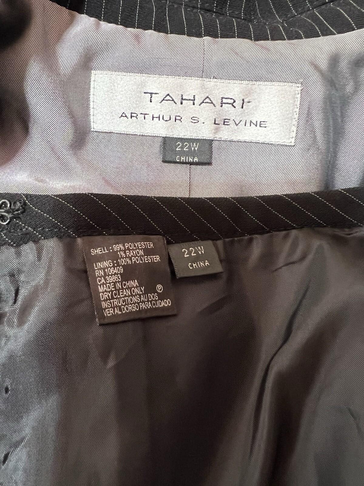 Tahari ASL Polyester Rayon Skirt Suit Size 22W Black Striped Ruffle Collar 2PC