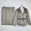 Sharagano Polyester Metallic Skirt Suit Size 16W Gray Floral Belted Cocktail 2PC