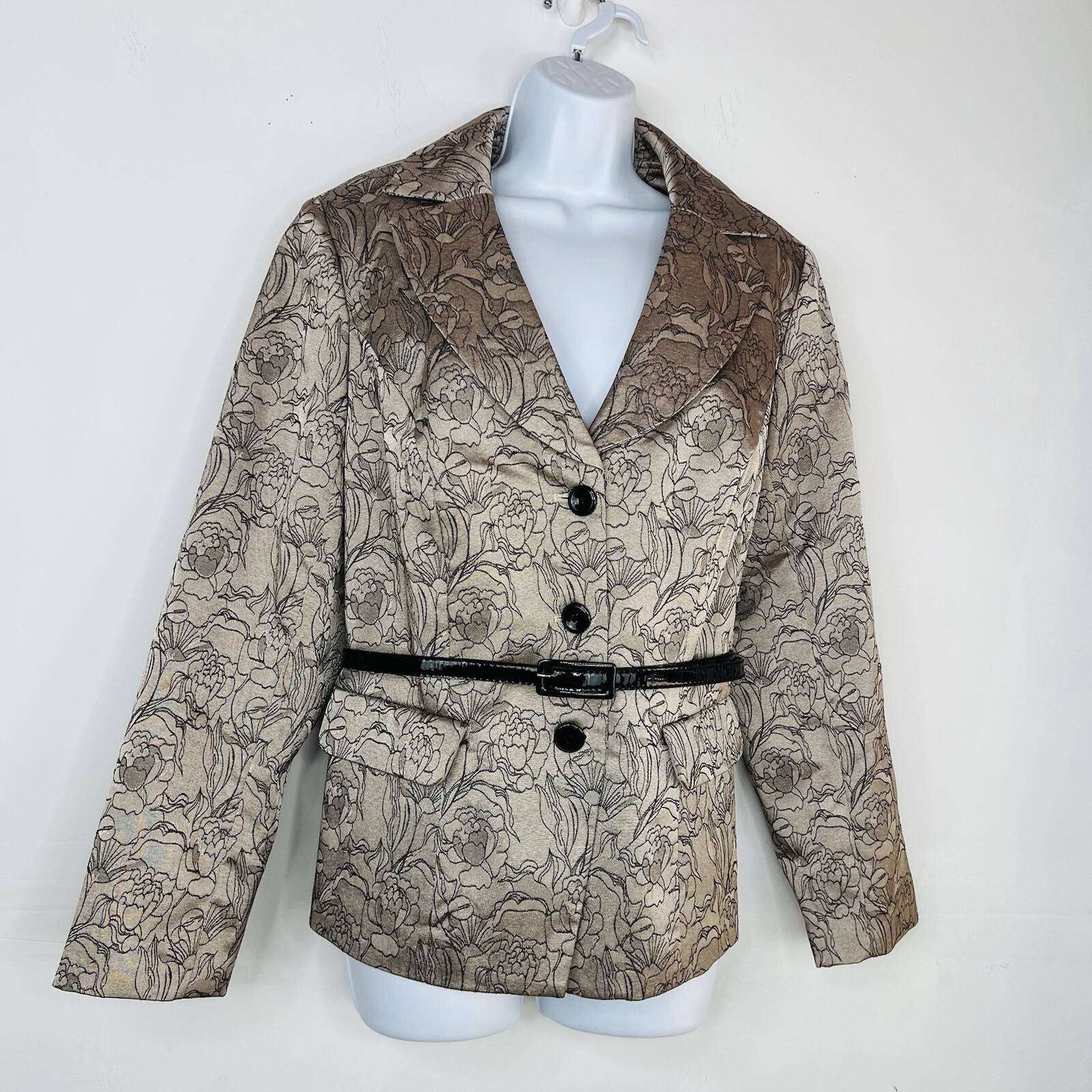 Sharagano Polyester Metallic Skirt Suit Size 16W Gray Floral Belted Cocktail 2PC