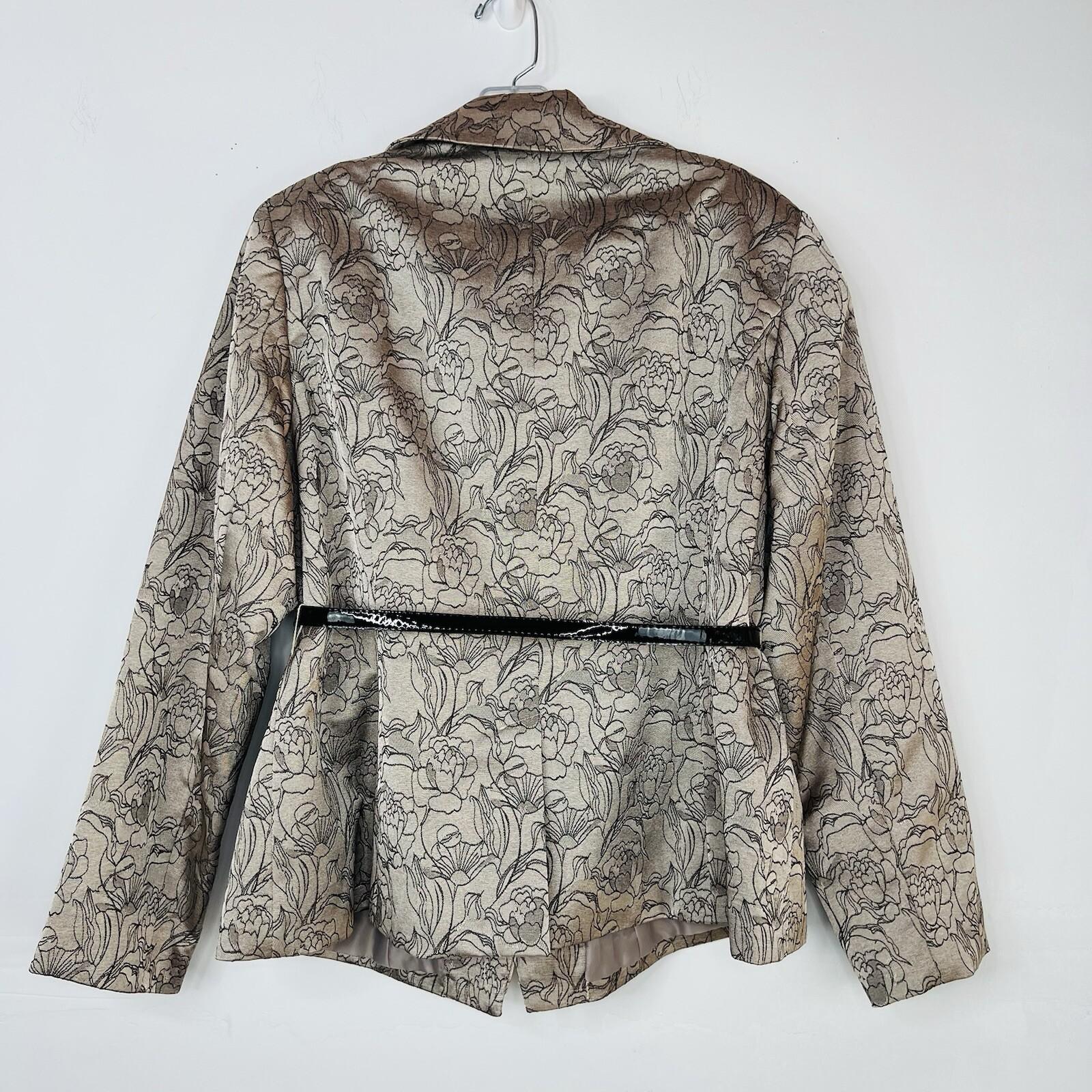 Sharagano Polyester Metallic Skirt Suit Size 16W Gray Floral Belted Cocktail 2PC