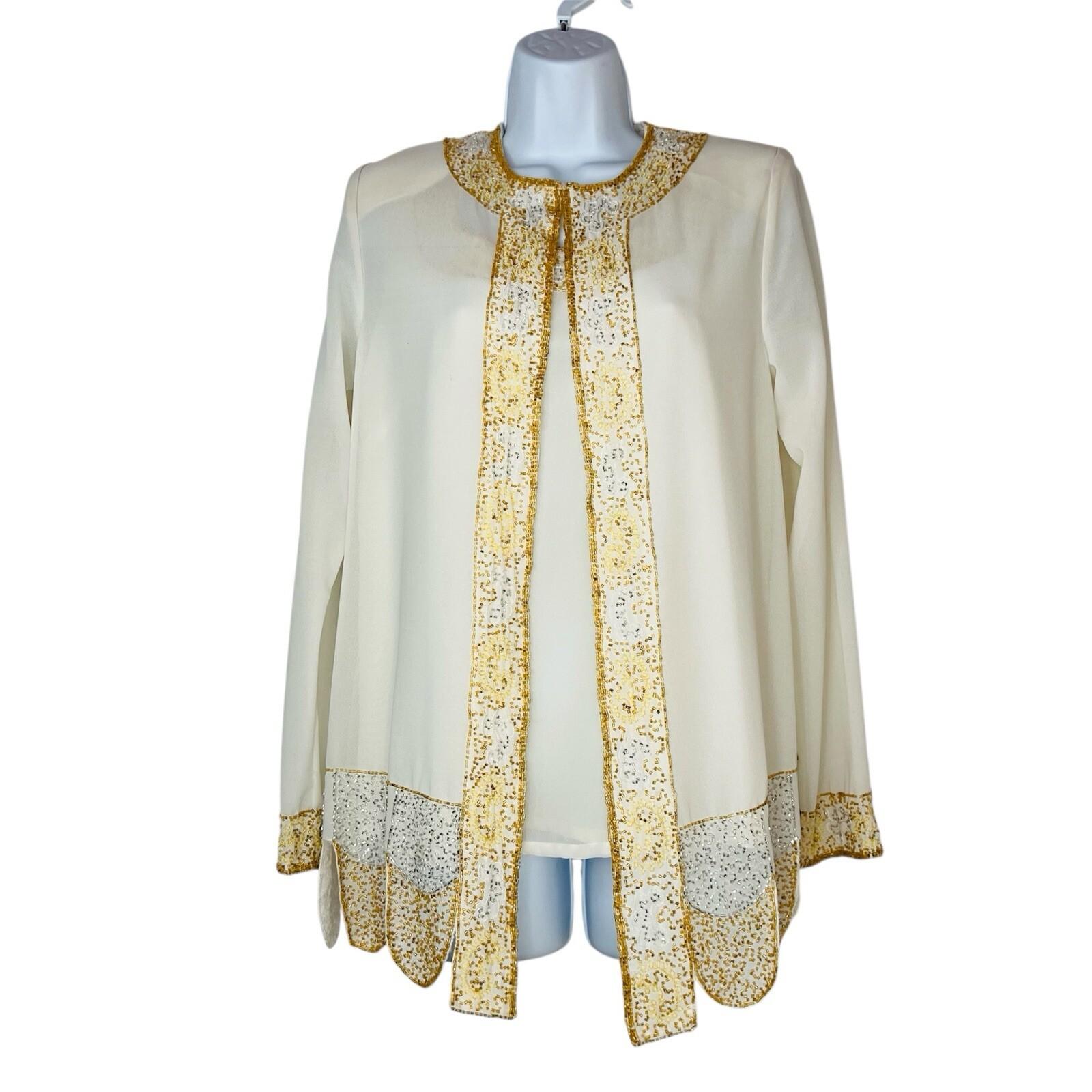 Midnight Velvet Semi Sheer Jacket Top Set S Beaded Embroidered Formal Glitzy