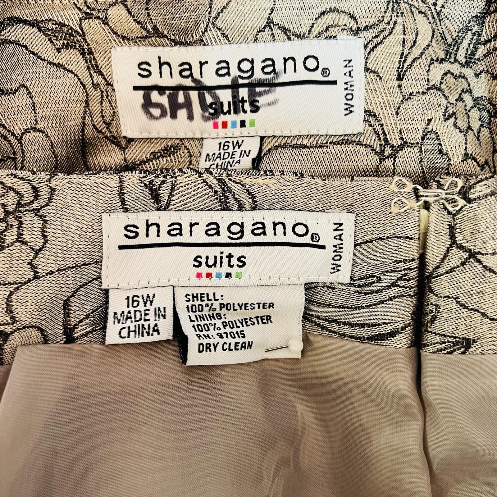 Sharagano Polyester Metallic Skirt Suit Size 16W Gray Floral Belted Cocktail 2PC