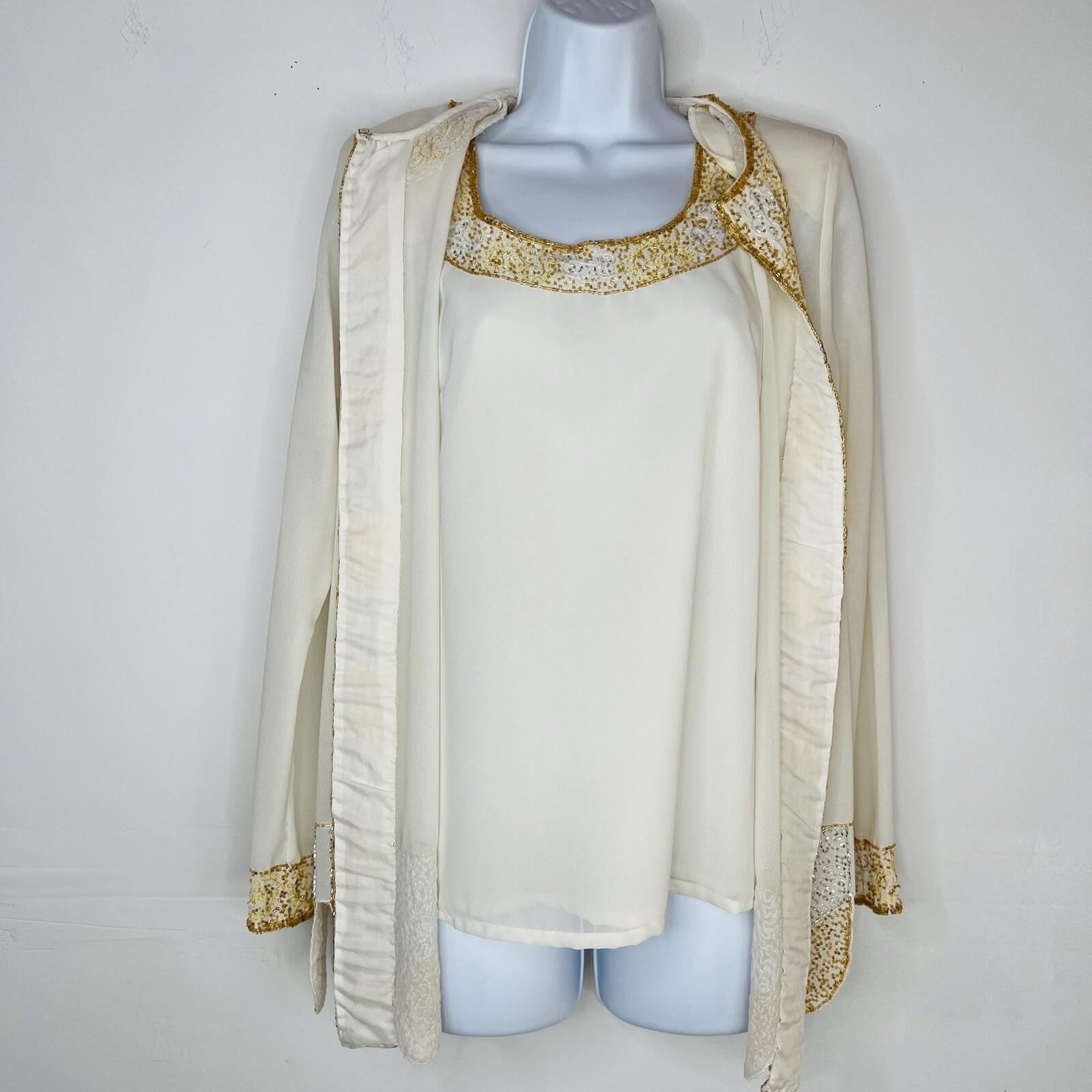 Midnight Velvet Semi Sheer Jacket Top Set S Beaded Embroidered Formal Glitzy