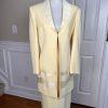 10-2116.jpg TANGO NITES Women 2PC Yellow Beaded Polyester Acetate Skirt Suit Size 12