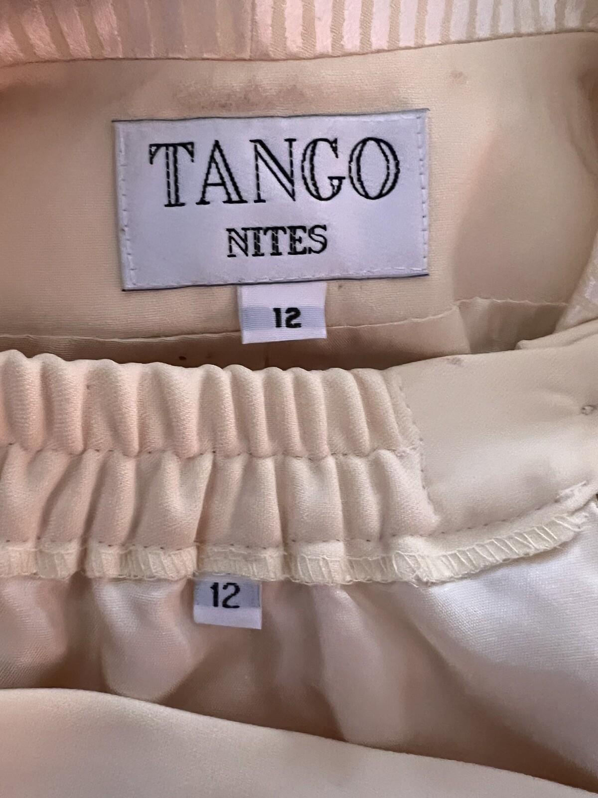 10-2125.jpg TANGO NITES Women 2PC Yellow Beaded Polyester Acetate Skirt Suit Size 12