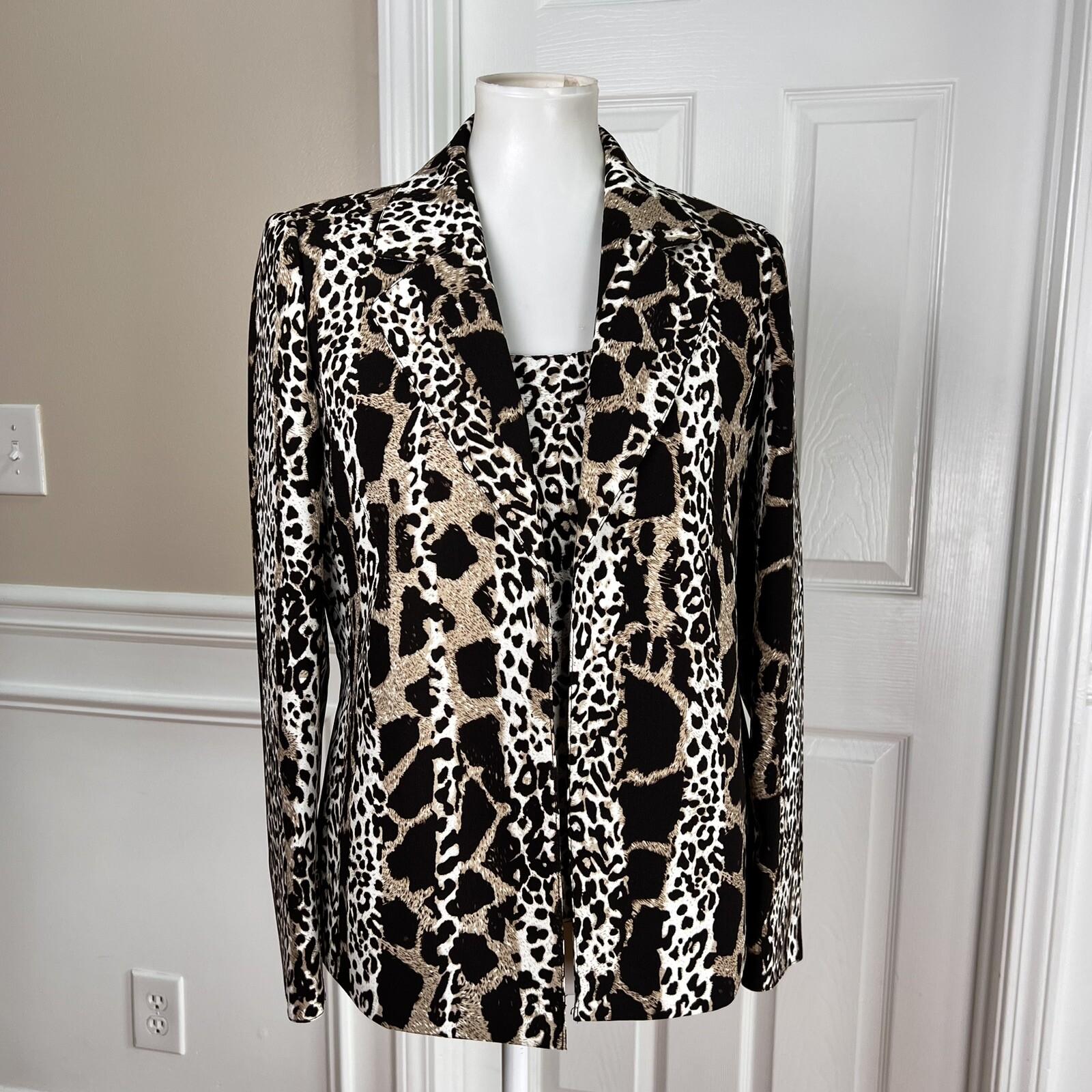KASPER 2PC Multicolor Animal Print Polyester Lined Open Front Blazer Set Size 6