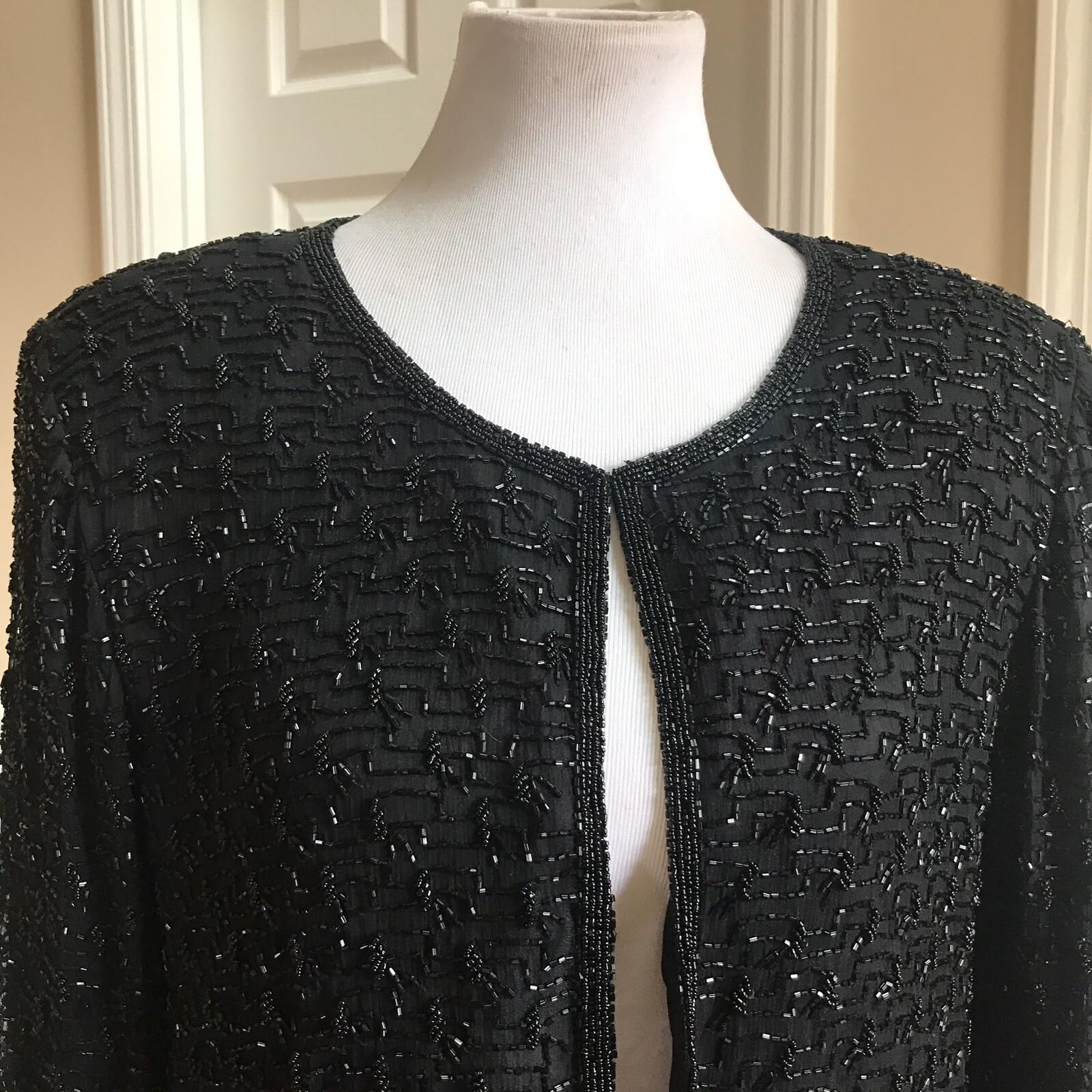 10-2135.jpg STENAY Women Silk Black Beaded Evening Cardigan Size L