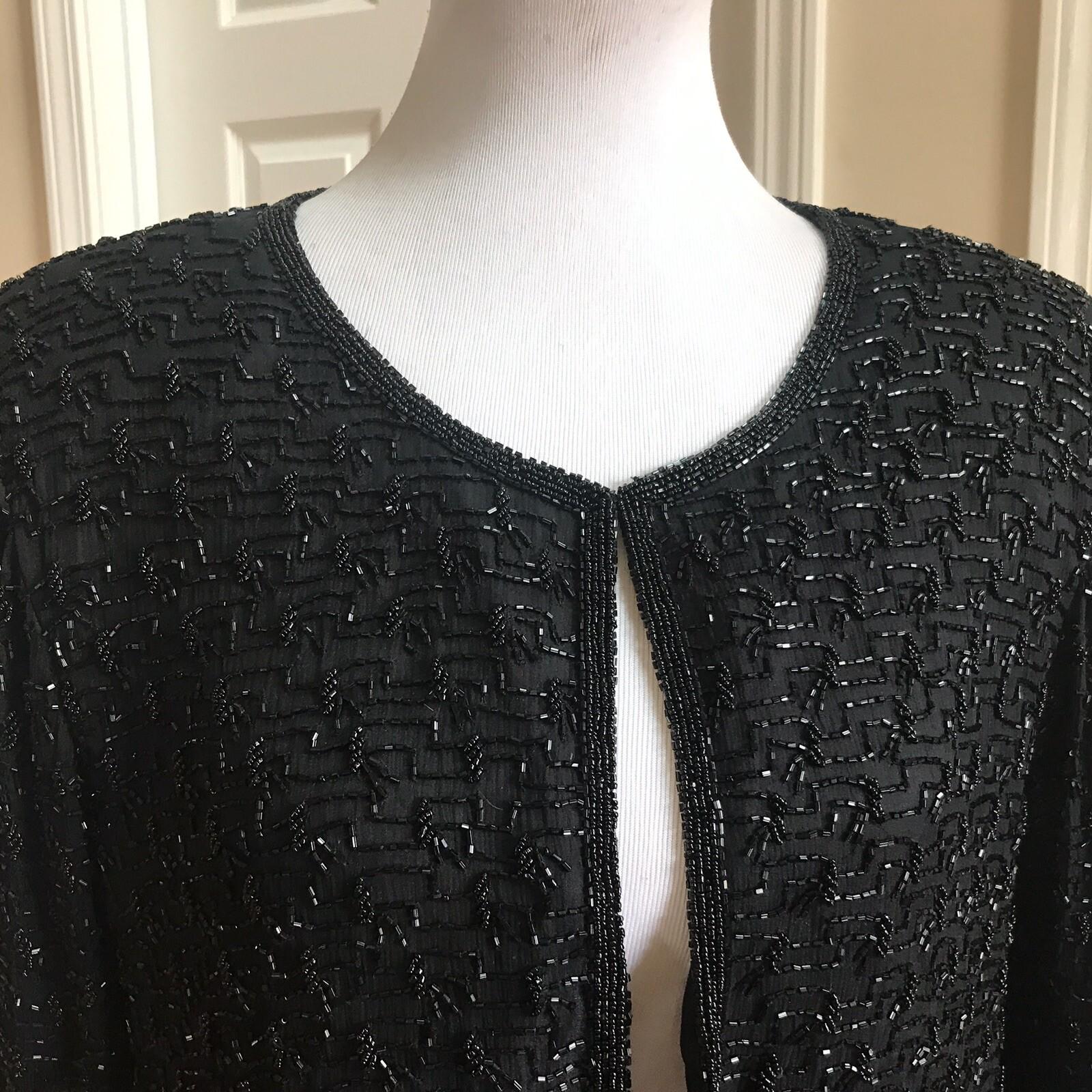 10-2136.jpg STENAY Women Silk Black Beaded Evening Cardigan Size L