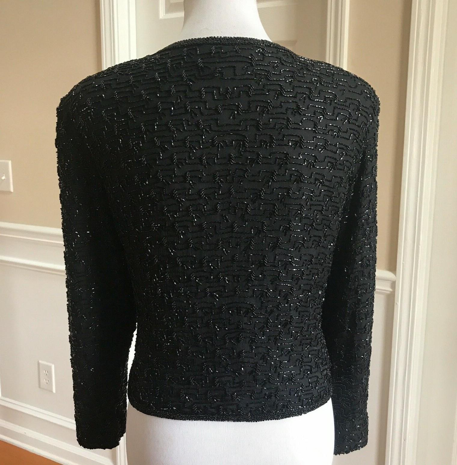 10-2137.jpg STENAY Women Silk Black Beaded Evening Cardigan Size L