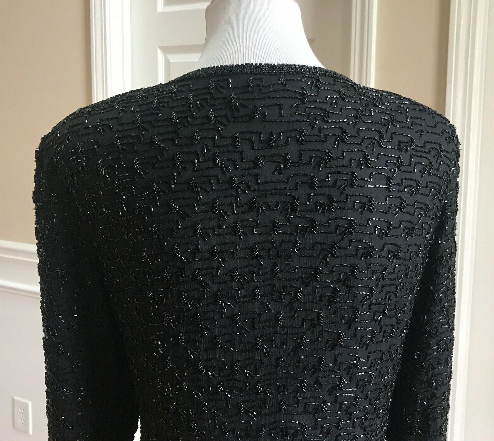 10-2138.jpg STENAY Women Silk Black Beaded Evening Cardigan Size L