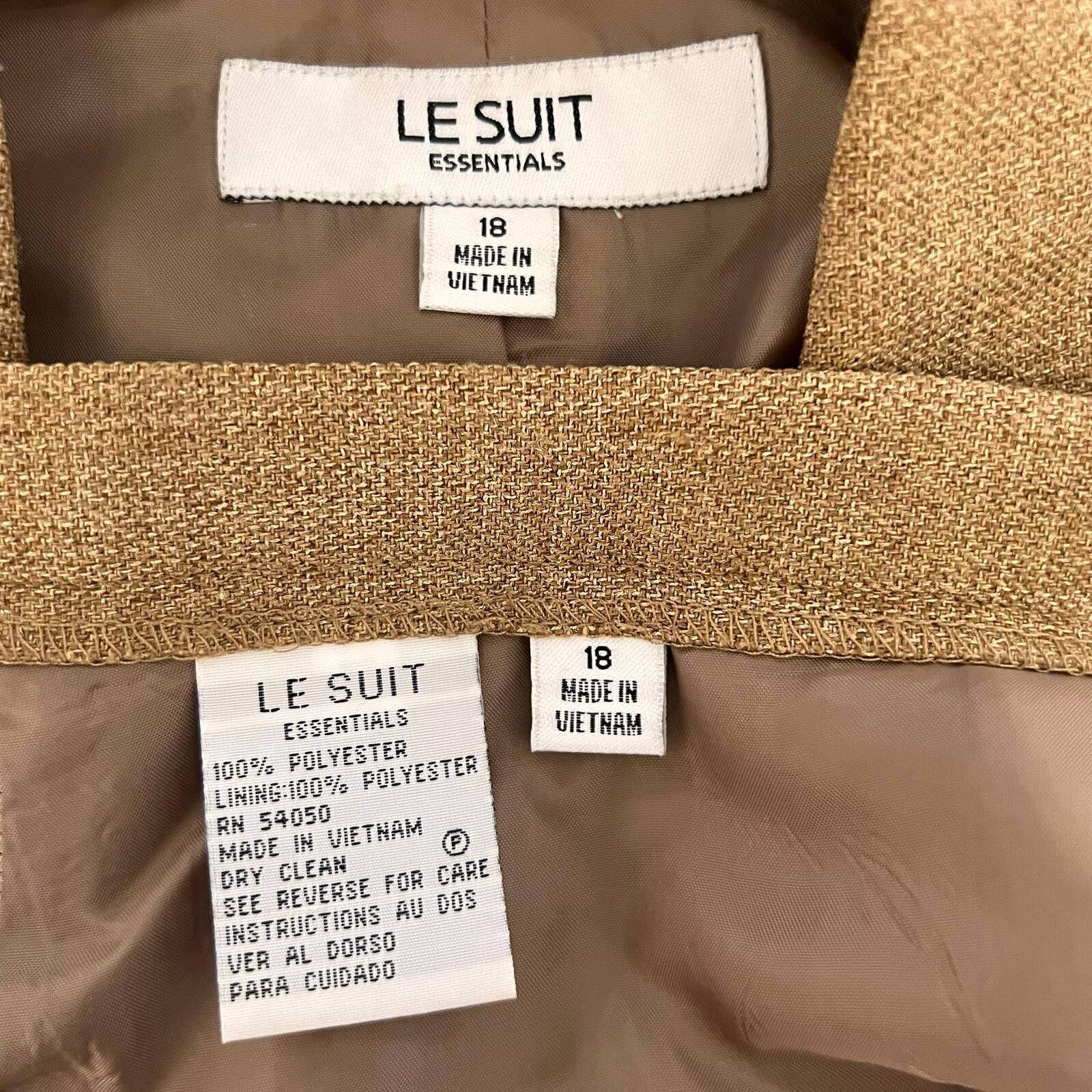 Le Suit Polyester Pant Suit Size 18 Caramel Lined 2 Piece Notch Collar