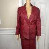 Styleworks Leather Skirt 10 Suit 8 Red Vintage Lined Single Breasted Women 2 pc