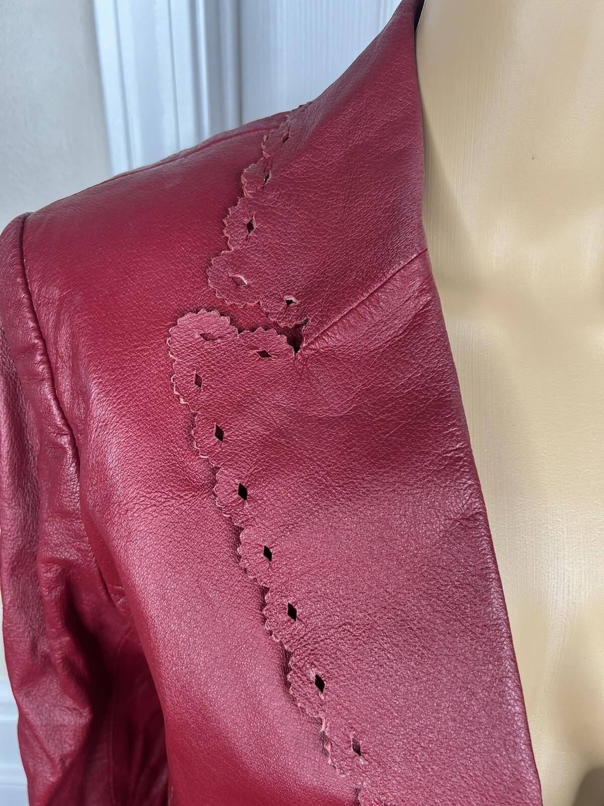 Styleworks Leather Skirt 10 Suit 8 Red Vintage Lined Single Breasted Women 2 pc