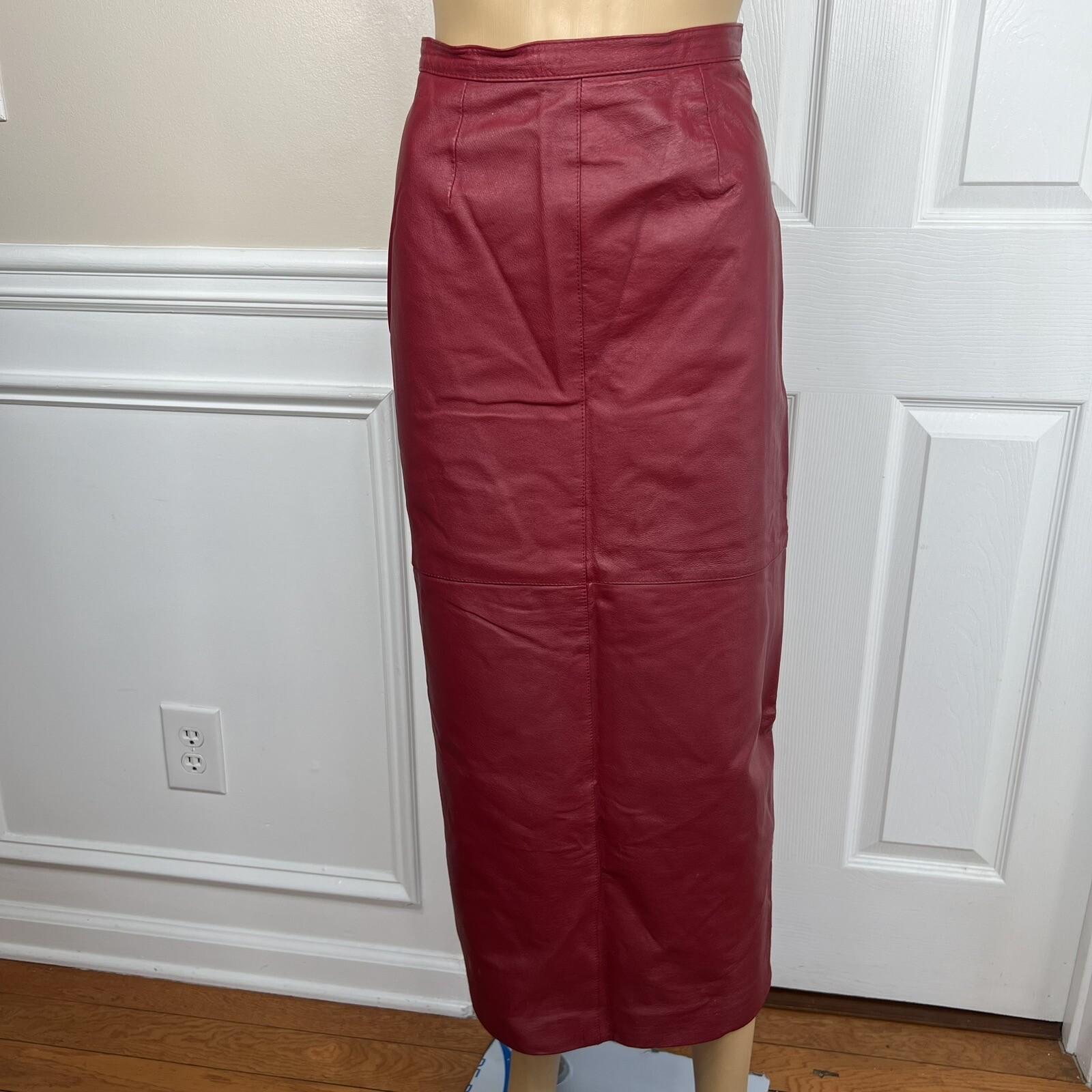 Styleworks Leather Skirt 10 Suit 8 Red Vintage Lined Single Breasted Women 2 pc