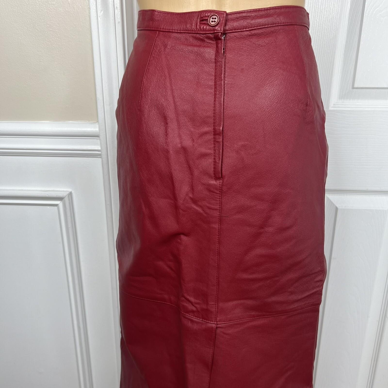 Styleworks Leather Skirt 10 Suit 8 Red Vintage Lined Single Breasted Women 2 pc