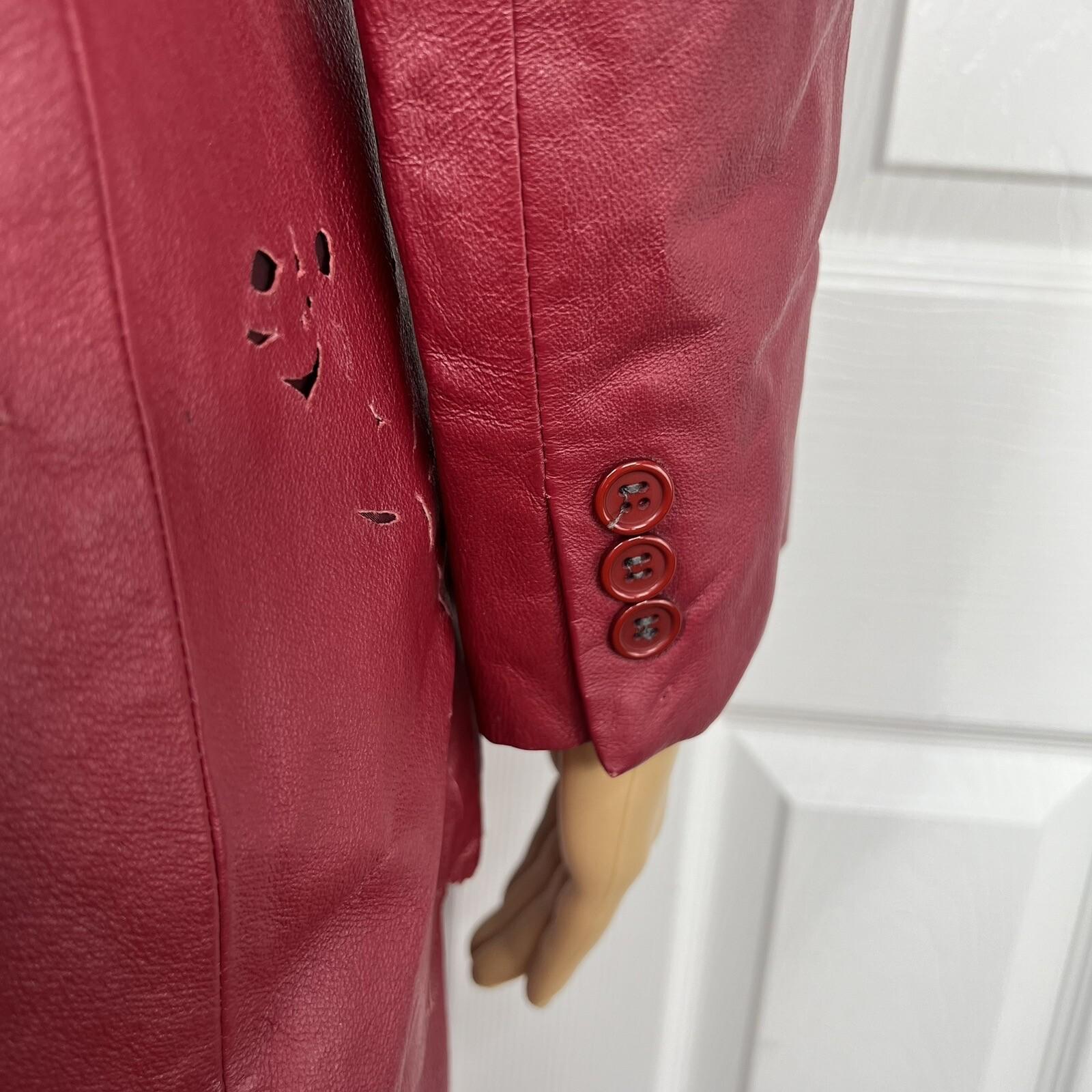 Styleworks Leather Skirt 10 Suit 8 Red Vintage Lined Single Breasted Women 2 pc