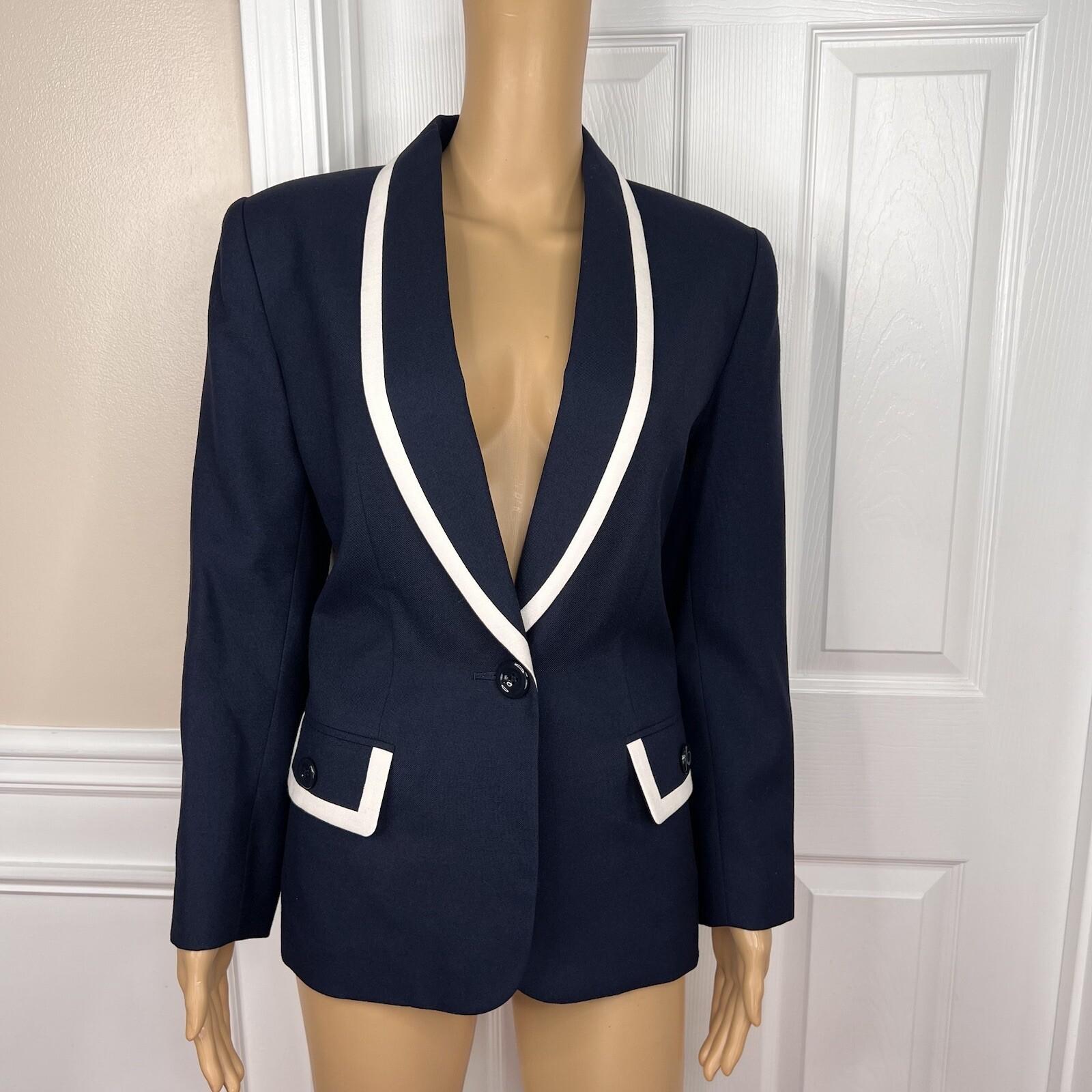 LE SUIT 1PC Navy Blue White Single Breasted Polyester Lined Blazer Size 8P