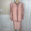 Kasper Polyester Rayon Nylon Skirt Suit Top 14W Salmon Open Front Lined 3PC