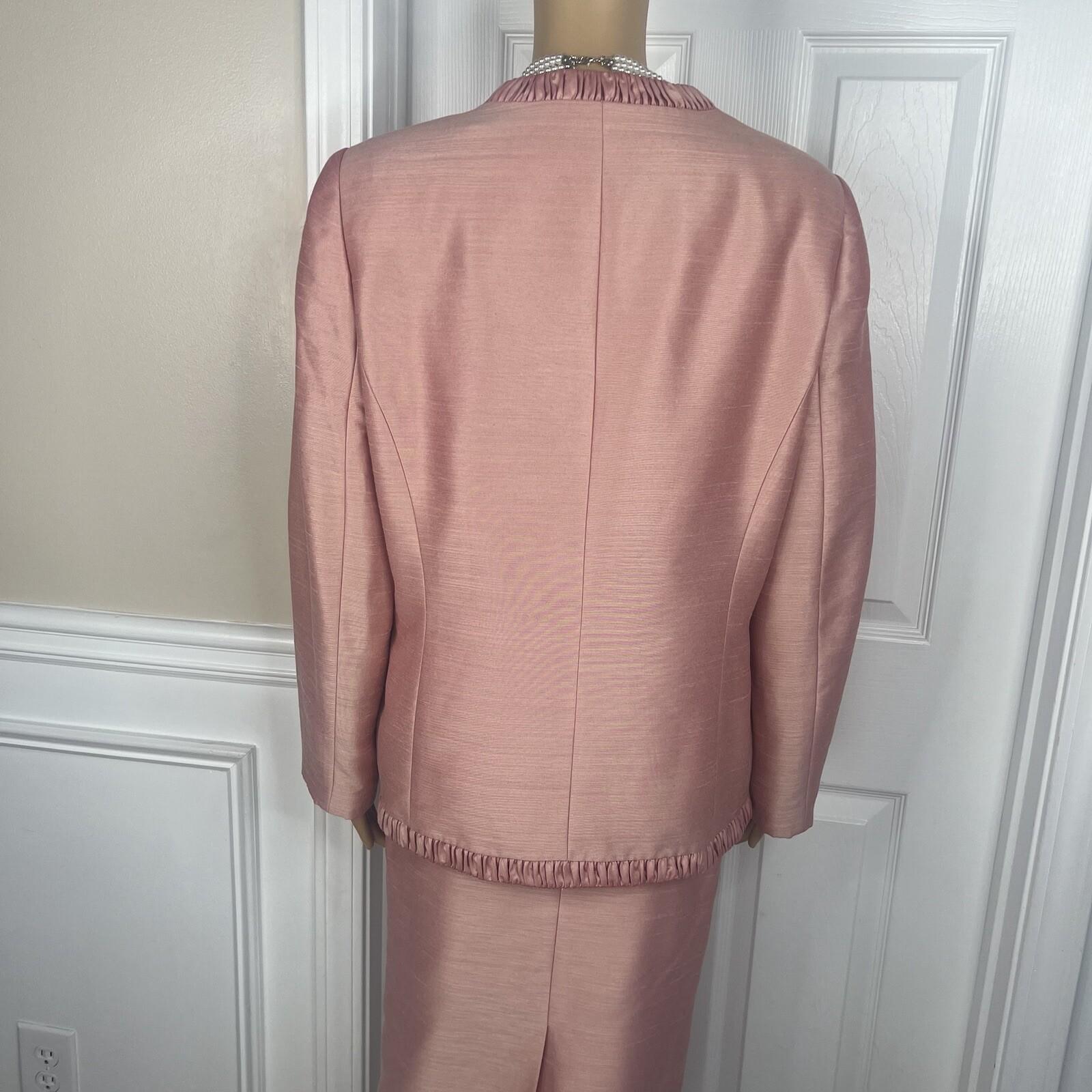 Kasper Polyester Rayon Nylon Skirt Suit Top 14W Salmon Open Front Lined 3PC