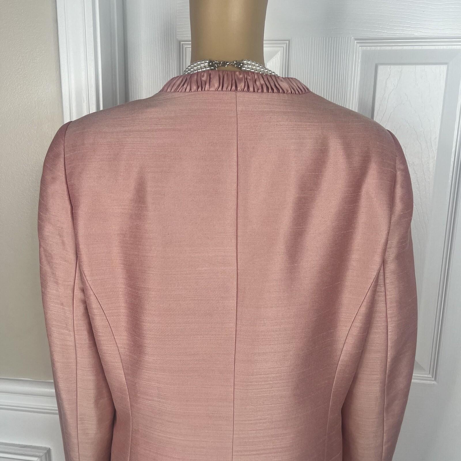 Kasper Polyester Rayon Nylon Skirt Suit Top 14W Salmon Open Front Lined 3PC