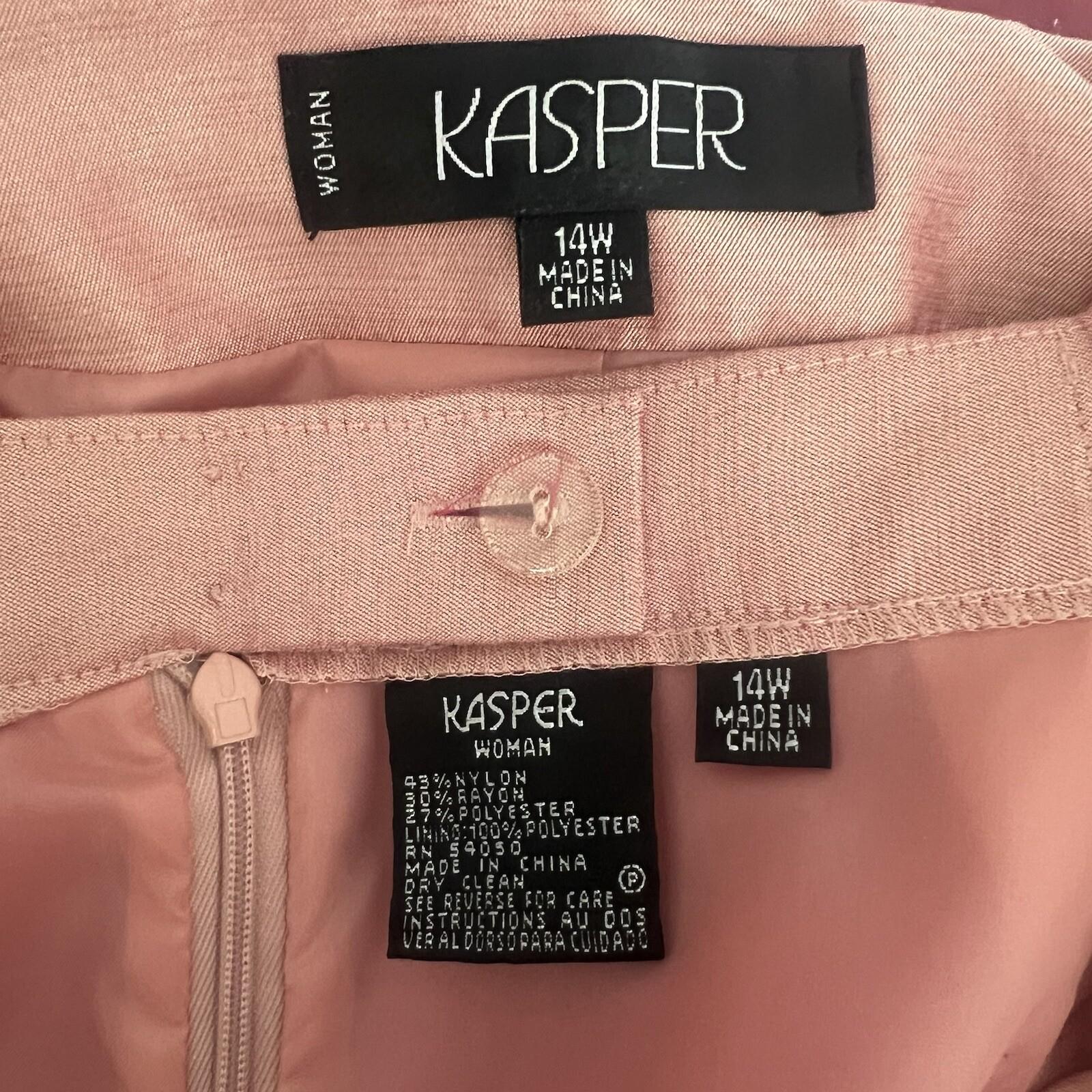 Kasper Polyester Rayon Nylon Skirt Suit Top 14W Salmon Open Front Lined 3PC