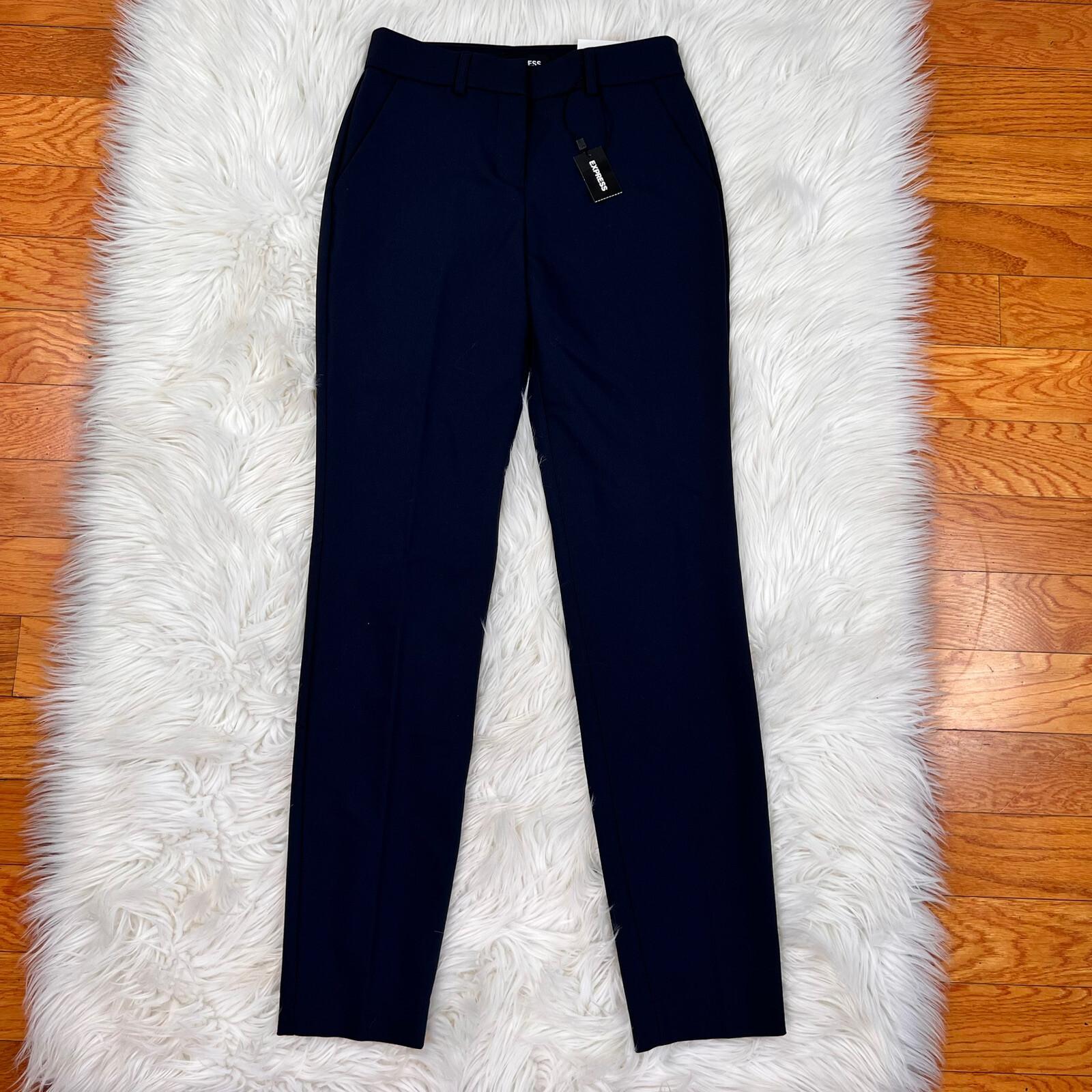 New EXPRESS Navy Blue Ankle Mid Rise Cotton Spandex Career Dress Pants Size 00L