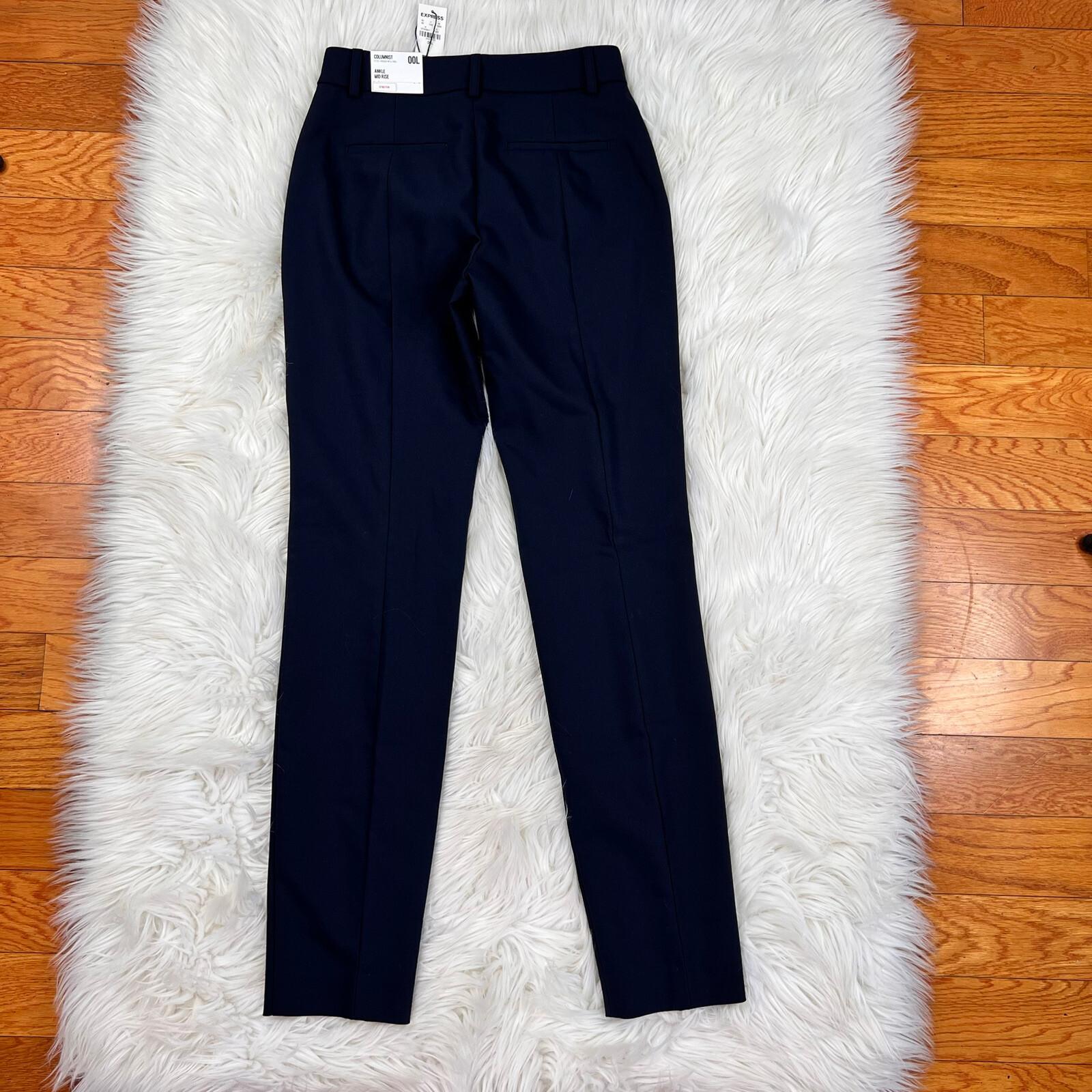 New EXPRESS Navy Blue Ankle Mid Rise Cotton Spandex Career Dress Pants Size 00L