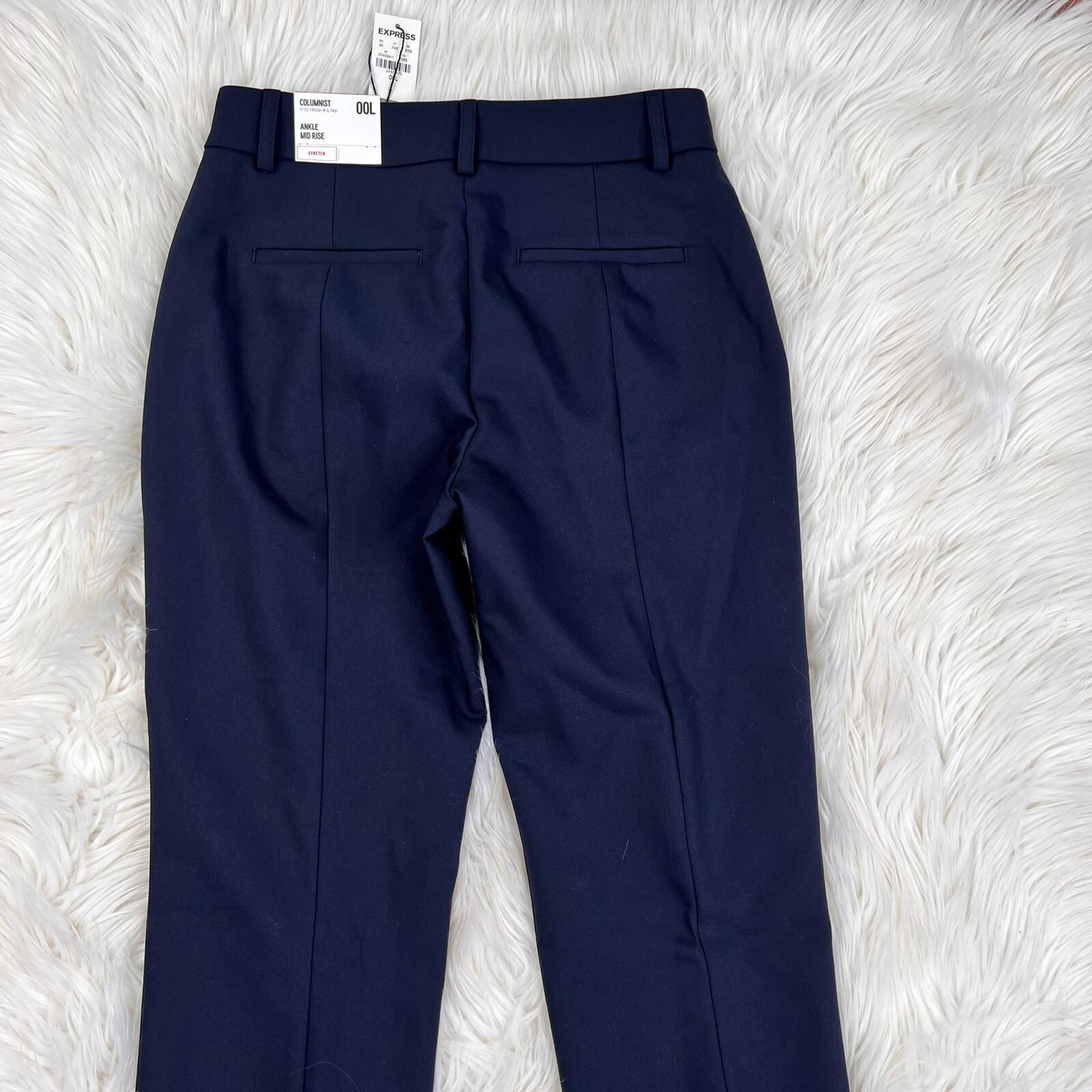 New EXPRESS Navy Blue Ankle Mid Rise Cotton Spandex Career Dress Pants Size 00L