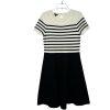 Talbots Knit Fit Flare Dress Size M Black White Striped Short Sleeve Cocktail