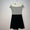 Talbots Knit Fit Flare Dress Size M Black White Striped Short Sleeve Cocktail